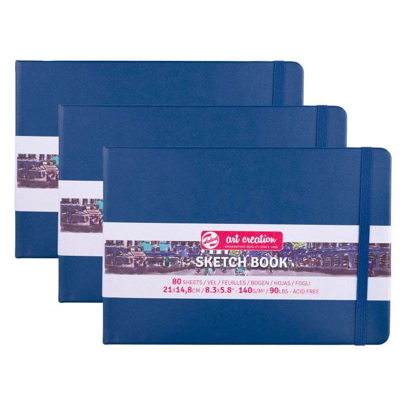 Sketchbook, 80 Sheets, 90lbs, Navy Blue Cover, 8.3" x 5.8" (A5), Pack of 3