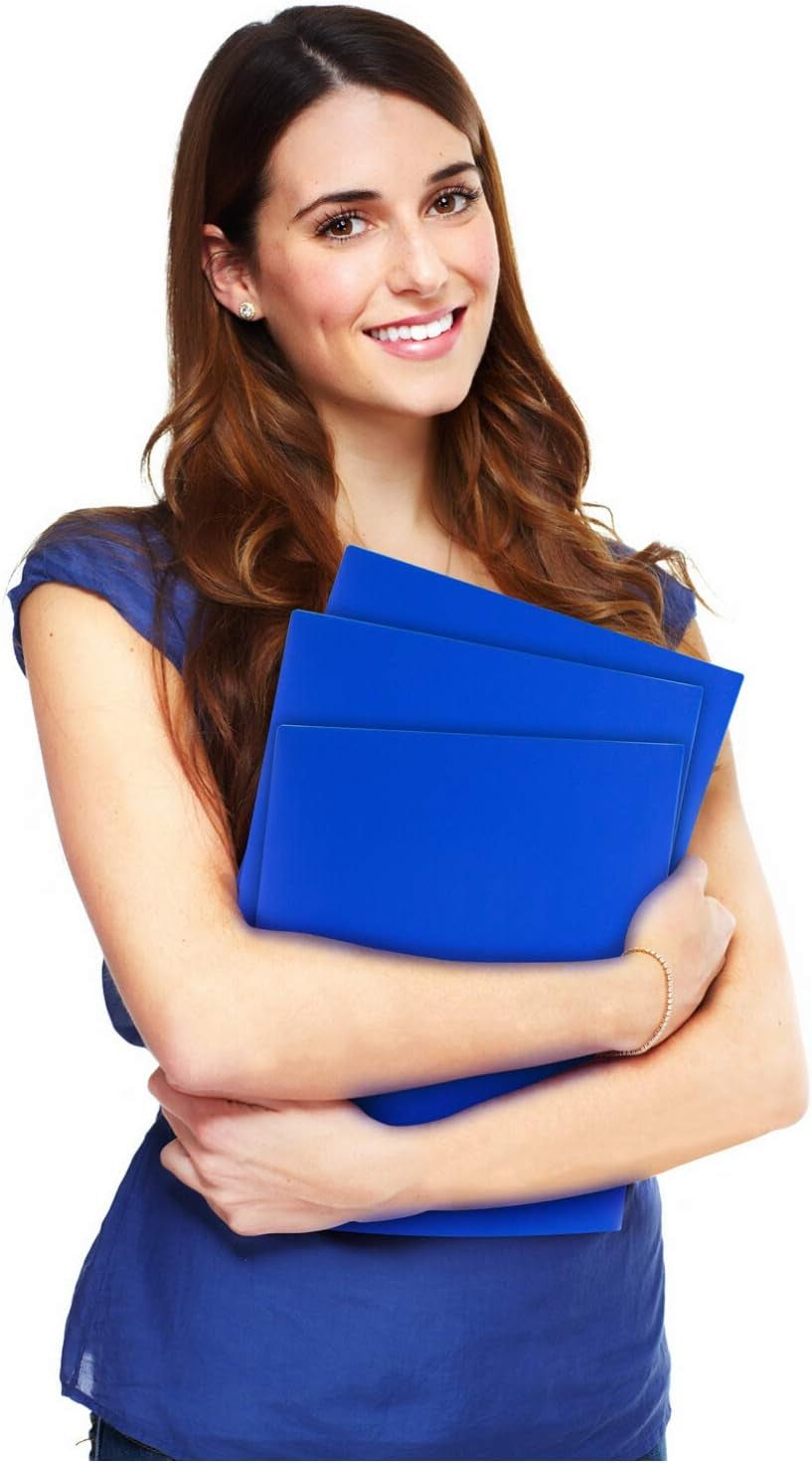 Plastic Folders with Pockets - (Blue, 3 Pack), 2 Pocket Poly Folders for School or Work, Durable Heavy Duty File Folders, Includes Removable Adhesive Labels
