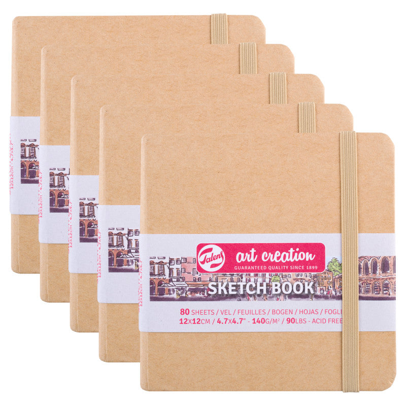 Sketchbook, 80 Sheets, 90lbs, Kraft Cover, 4.7" x 4.7", Pack of 5