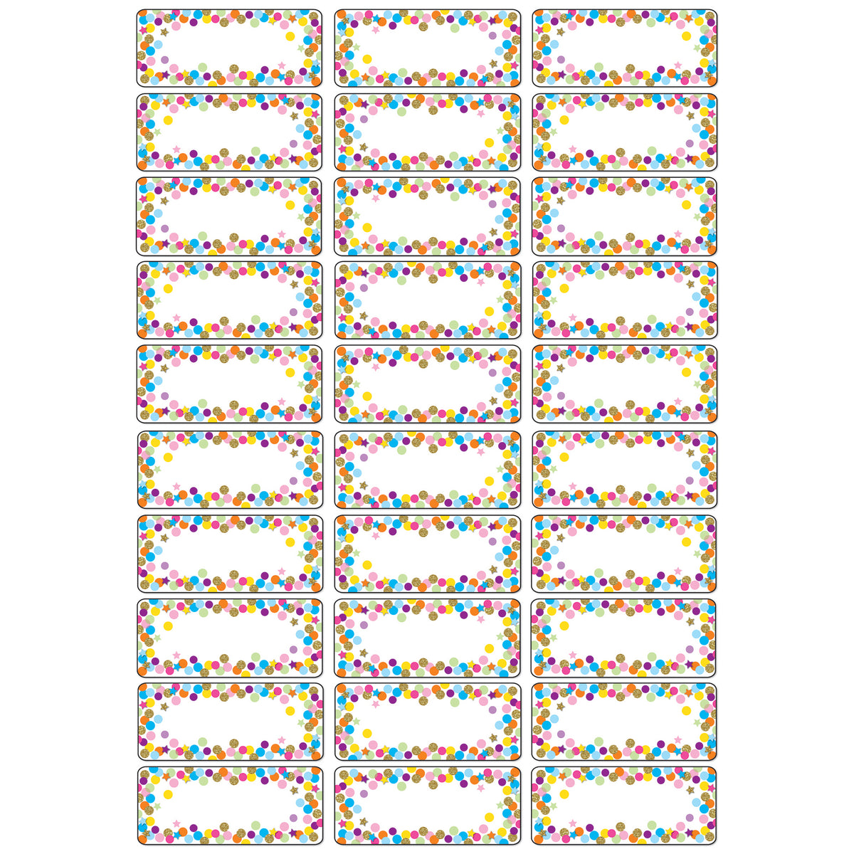 Magnetic Die-Cut Small Foam Nameplates & Labels, Confetti, 30 Per Pack, 3 Packs
