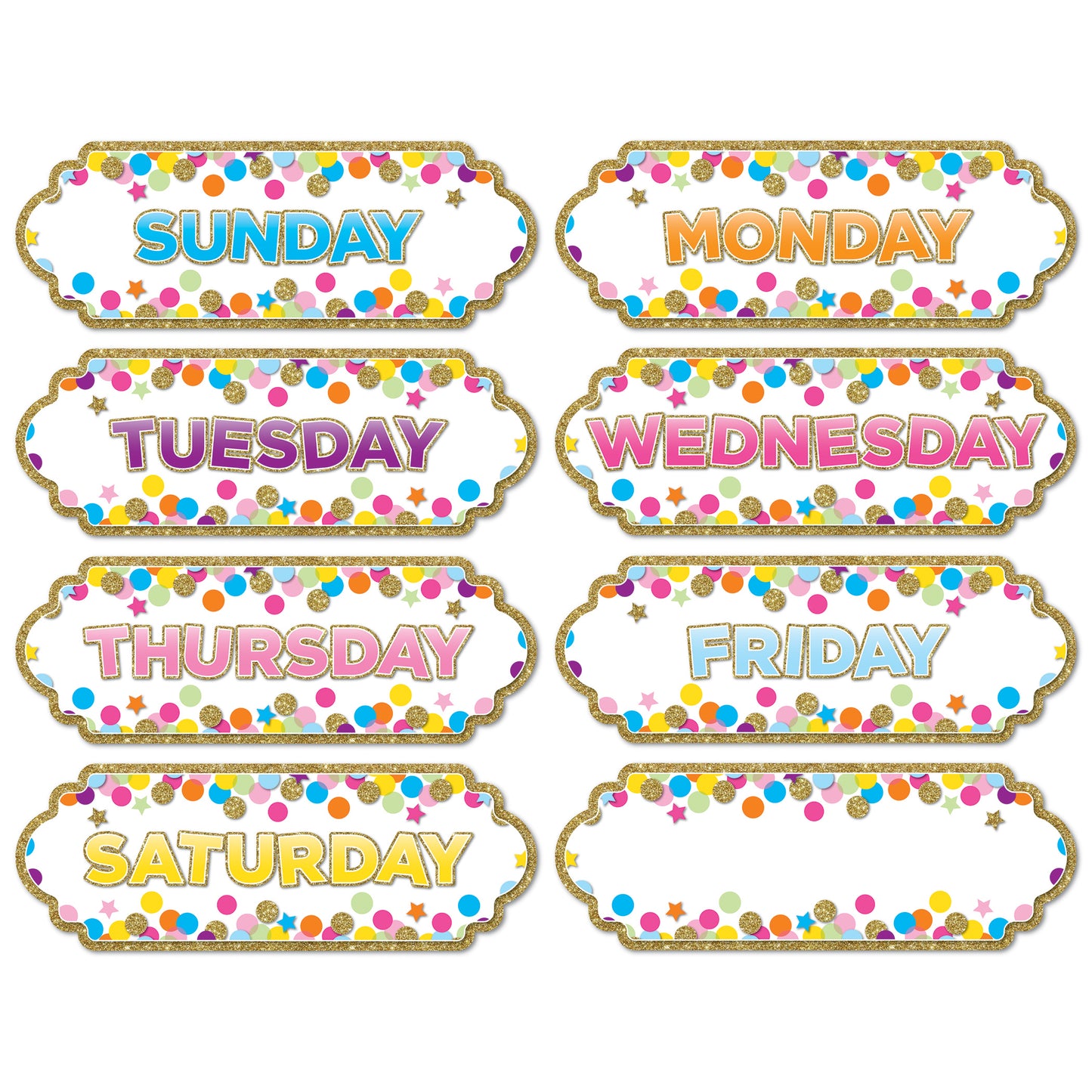 Magnetic Die-Cut Timesavers & Labels, Confetti Days of the Week