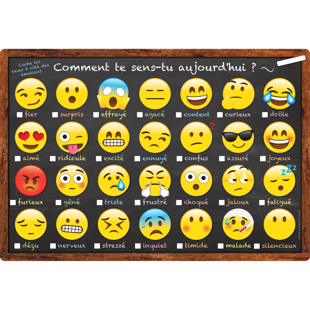 Smart Poly™ French Immersion Chart, 13" x 19", Emotions Icon, Comment te sens-tu aujourd'hui ? (How Are You Feeling Today?)