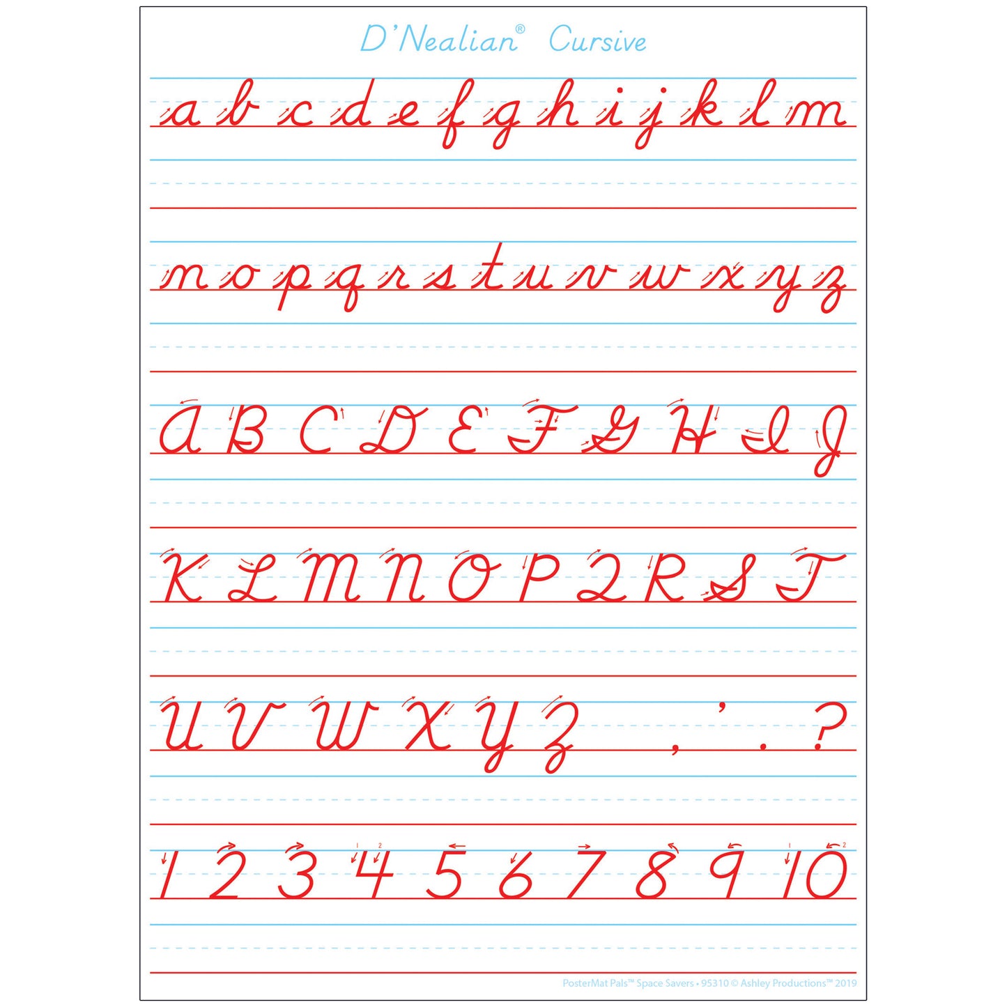 Smart Poly® Single Sided PosterMat Pals® Space Savers, D'Nealian Cursive Handwriting, 13" x 9.5"