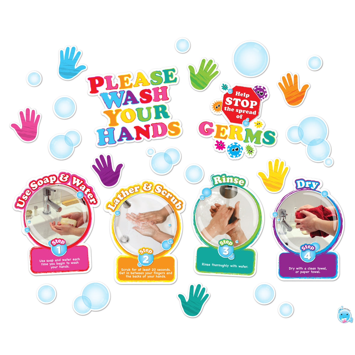 Healthy Bubbles™ Smart Poly™ Mini Bulletin Board Set Washing Your Hands Set, 36 Pieces