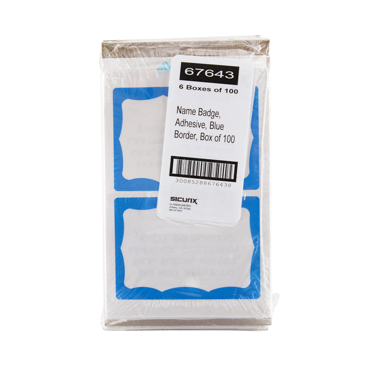 Adhesive Badges, Blue Border, 100 Per Pack, 6 Packs