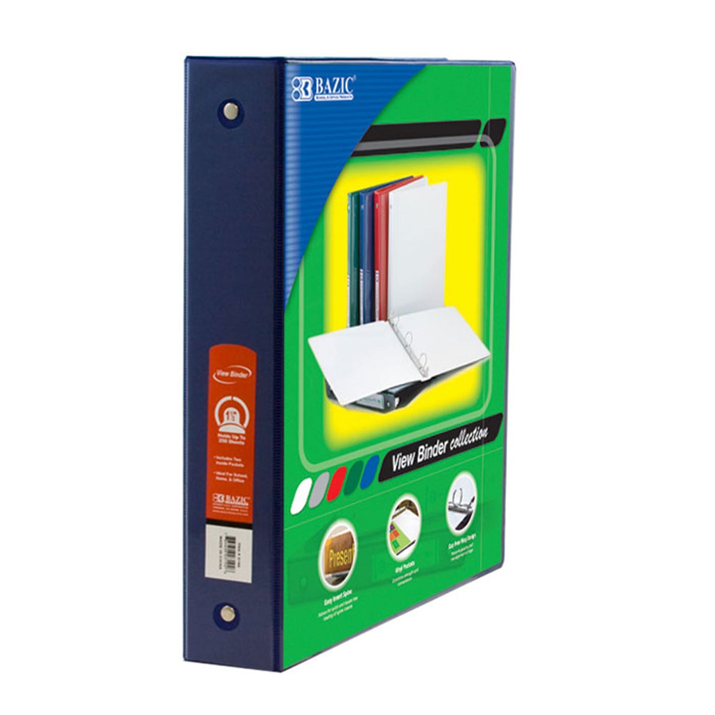 3-Ring View Binder with 2 Pockets, 1.5", Blue