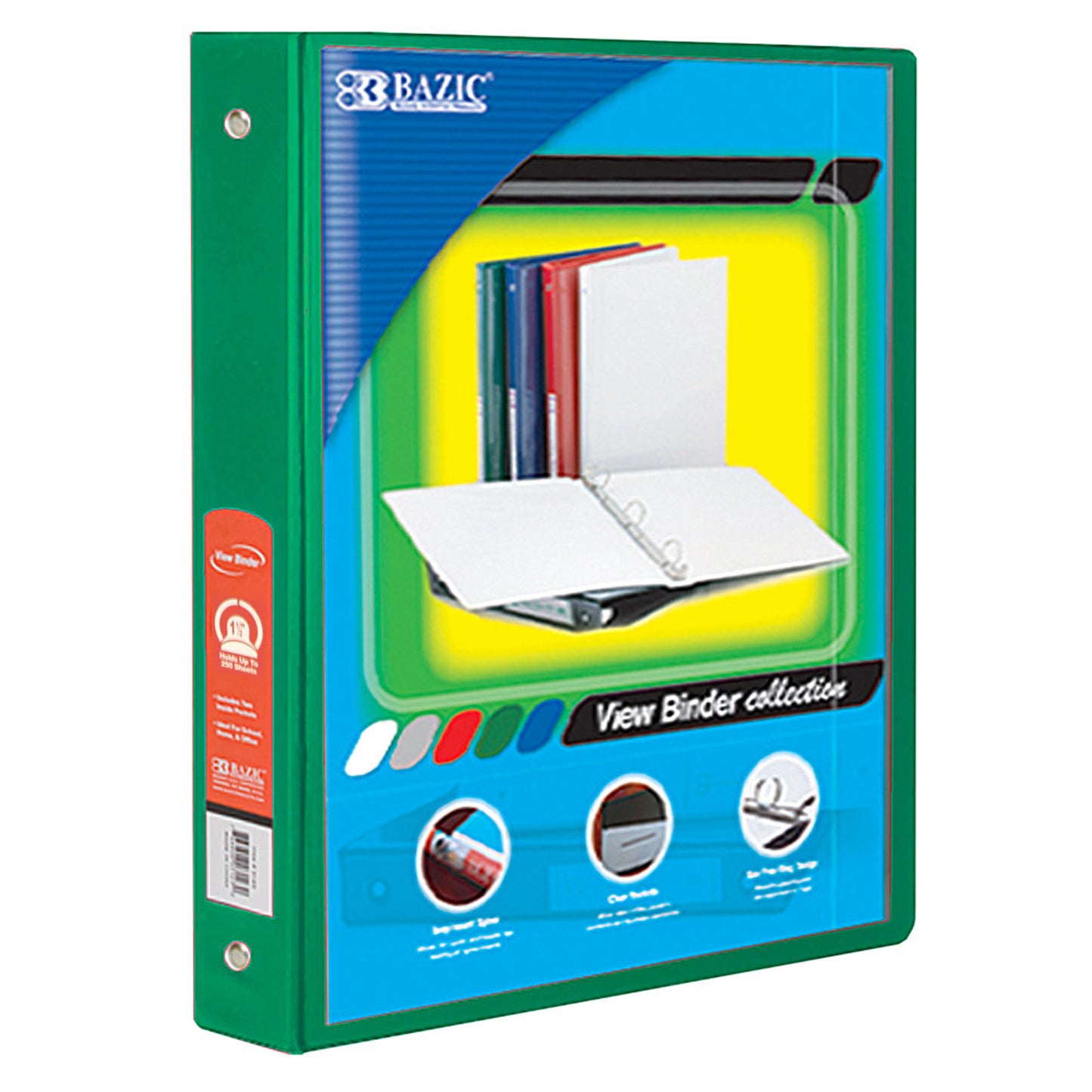 3-Ring View Binder with 2 Pockets, 1.5", Green