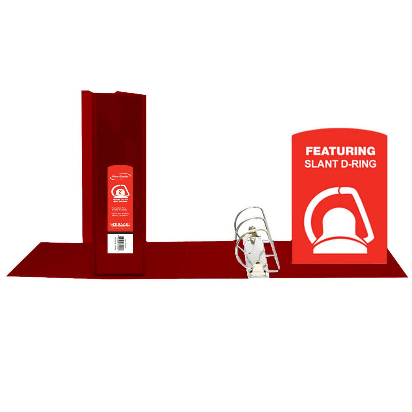 Slant D Ring View Binder with 2 Pockets, 2", Burgundy