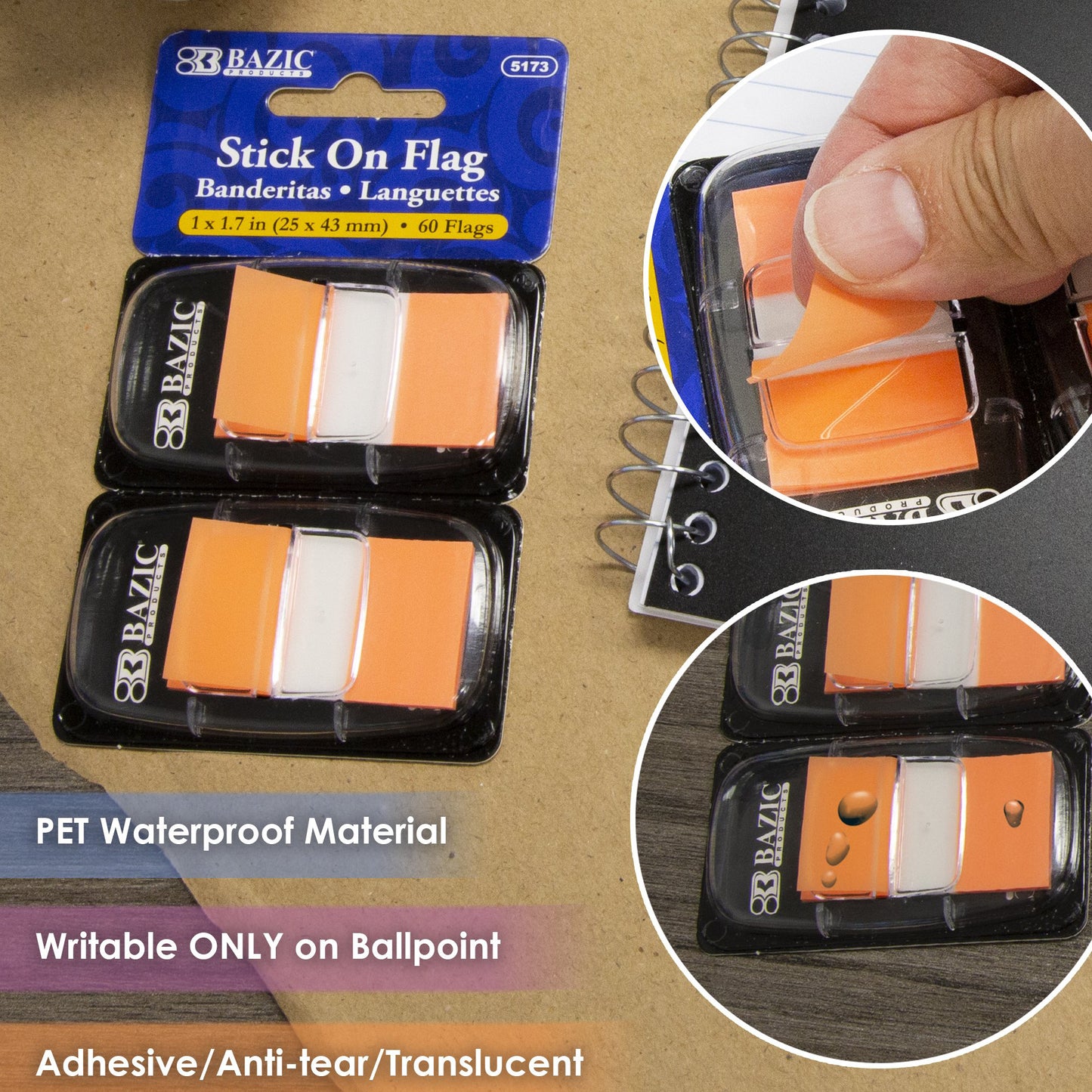 Assorted Neon Color Standard Flags with Dispenser, 30 ct., 2/Pack