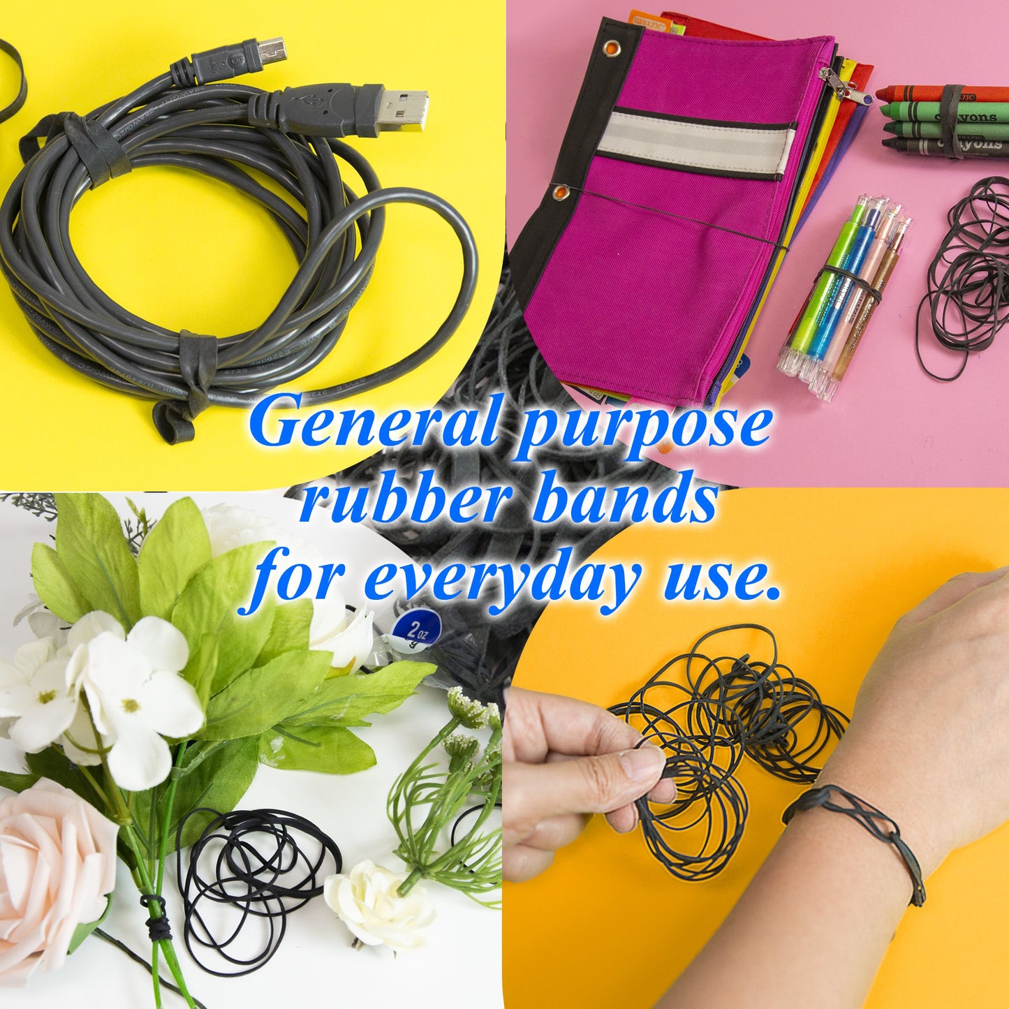 Rubber Bands, Assorted Sizes, Black, 2 oz./56.70 g