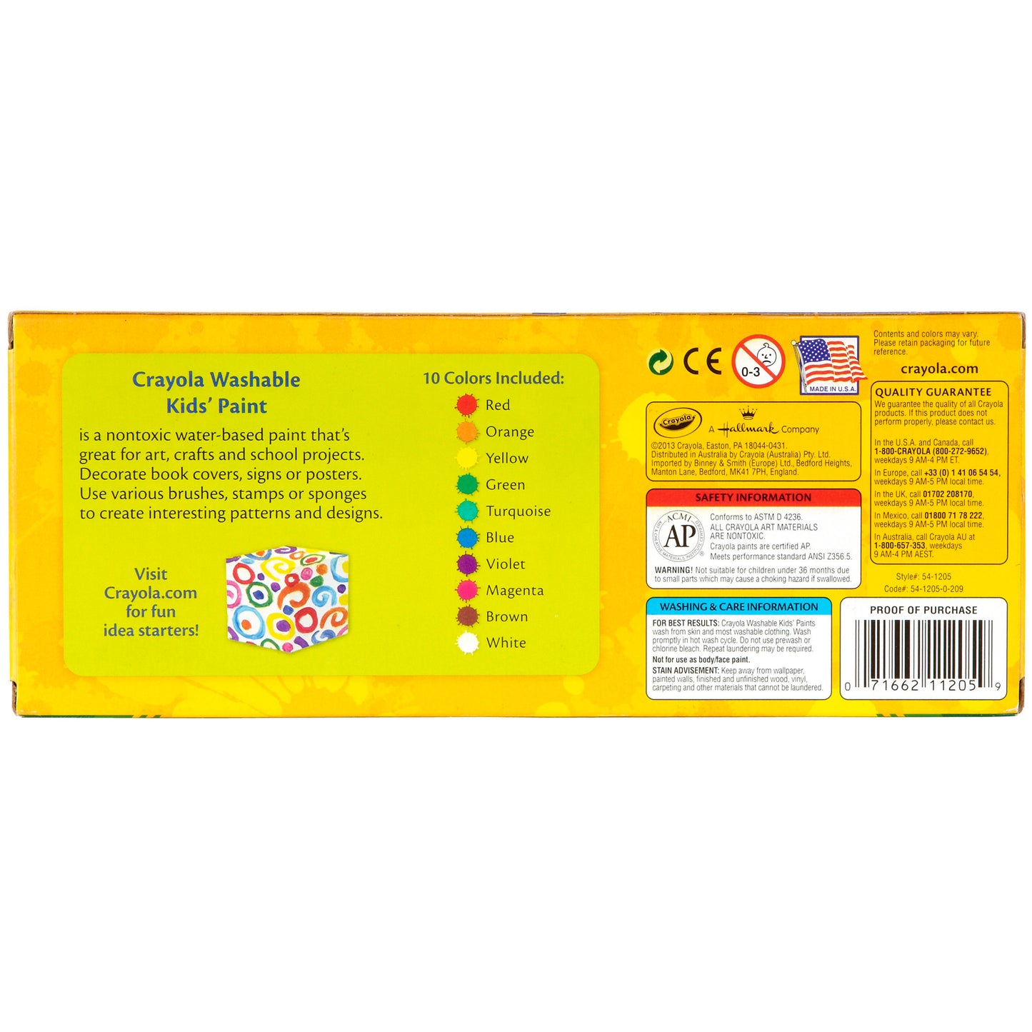 Washable Kid's Paint, Assorted Colors, Pack of 10