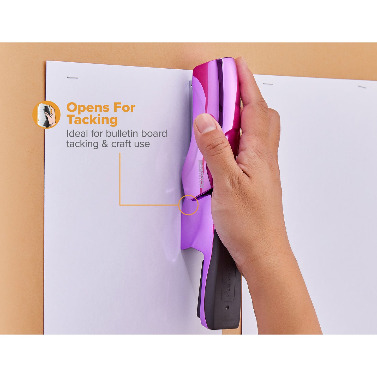 Flat Clinch Stapler, 40 Sheets, Metallic Purple