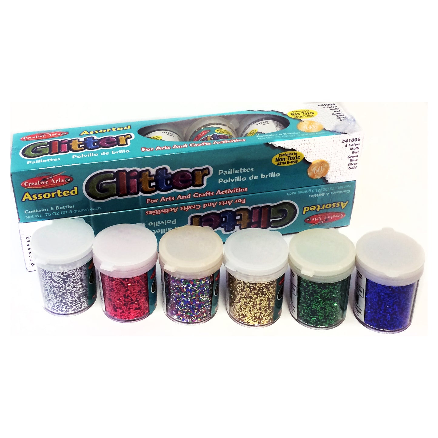 Creative Arts Glitter, Assorted Colors, .75 oz. Shakers, 12 Per Pack, 2 Packs