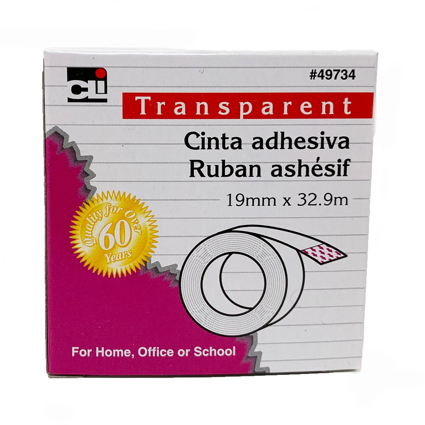 Transparent Tape, 3/4" x 36 yds, 1" Core, 1 Roll