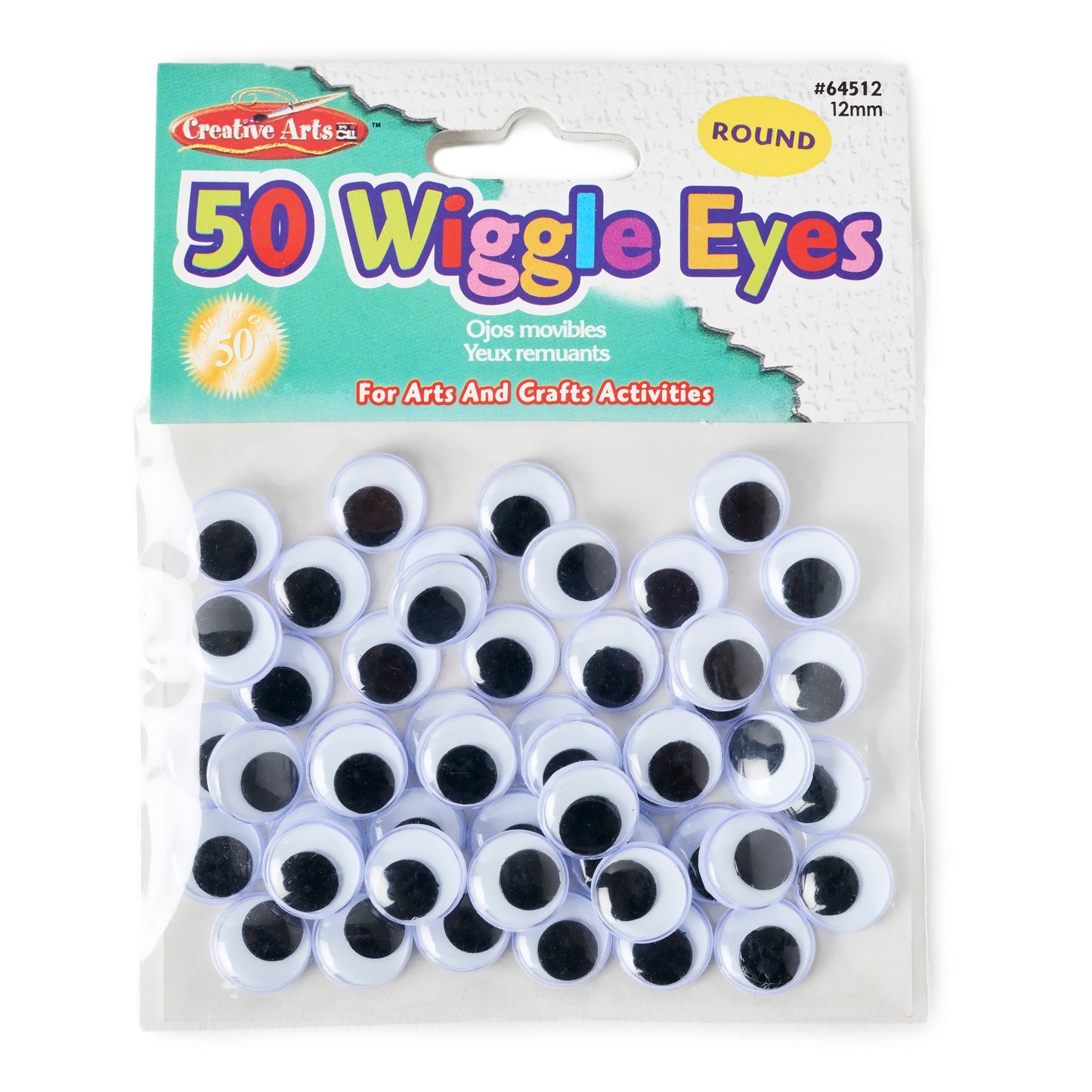 Wiggle Eyes, Round, 12mm, Black, Pack of 50