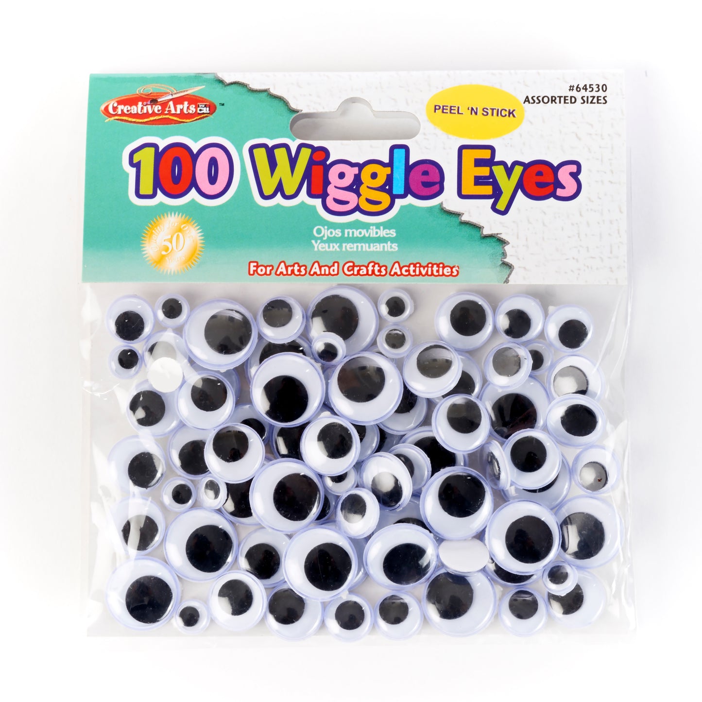 Creative Arts by Charles Leonard Wiggle Eyes, Peel'n Stick, Black, Assorted Sizes, 100/Bag