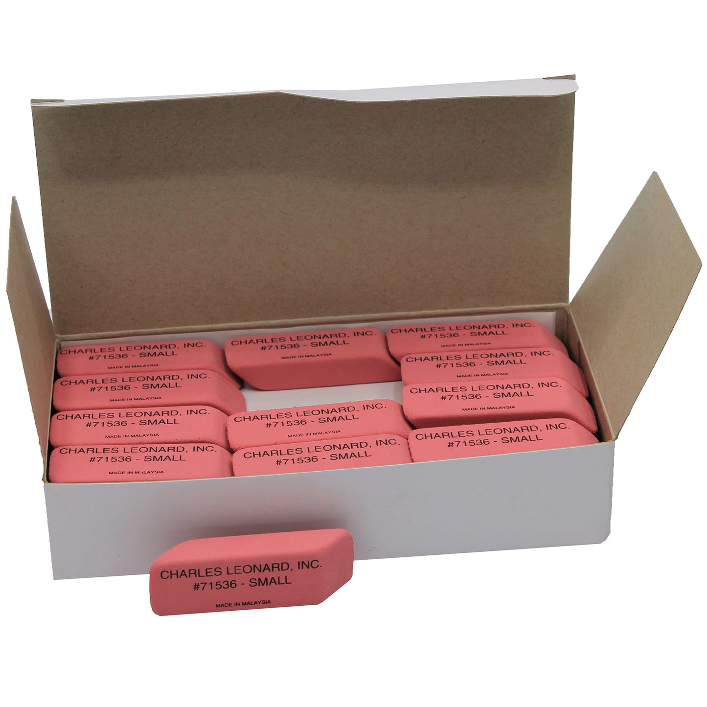 Natural Rubber Wedge Pink Erasers, Small, Box of 36