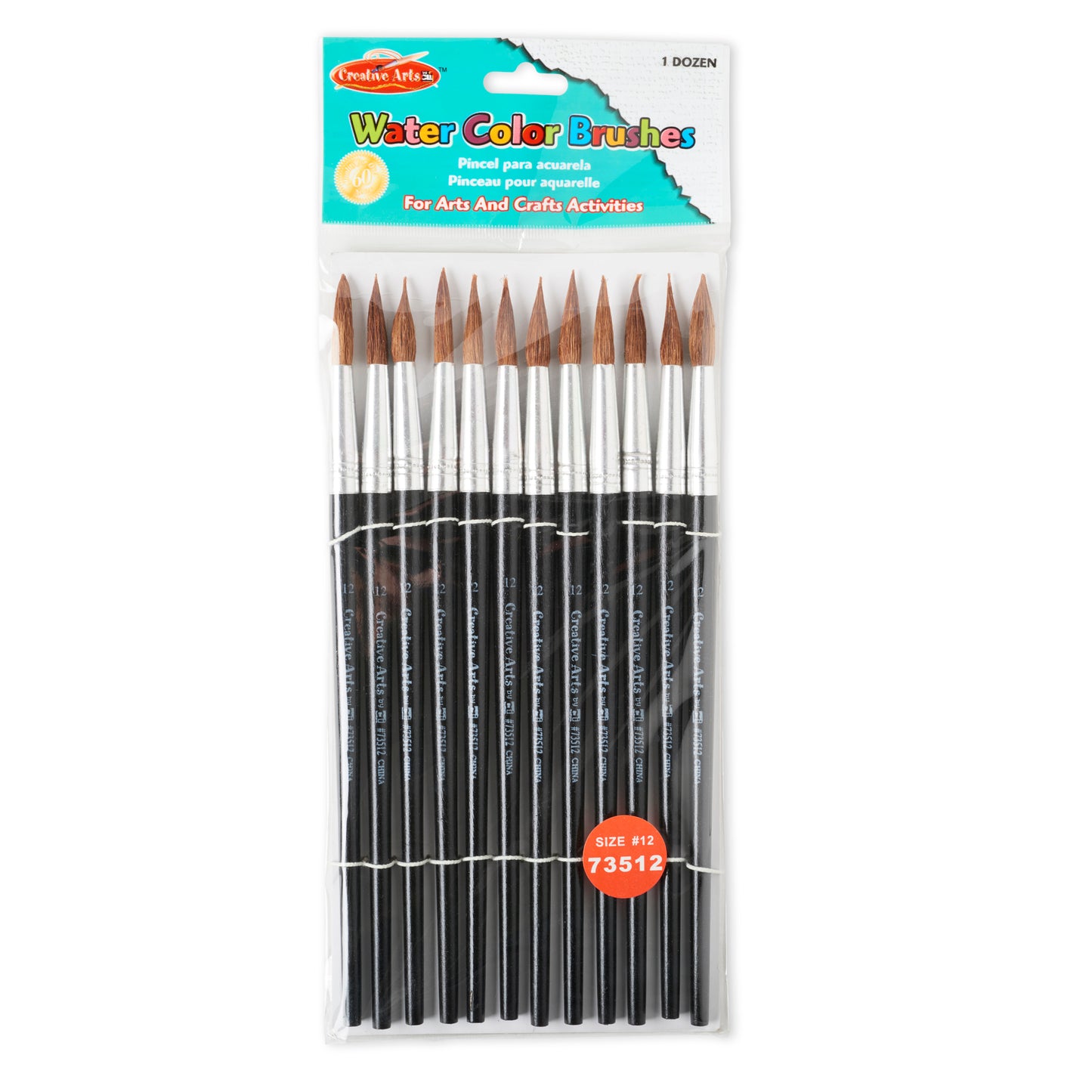 Water Color Paint Brushes with Round Pointed Tip, # 12, 1.06 Inch, Camel Hair, Black Handle, Pack of 12