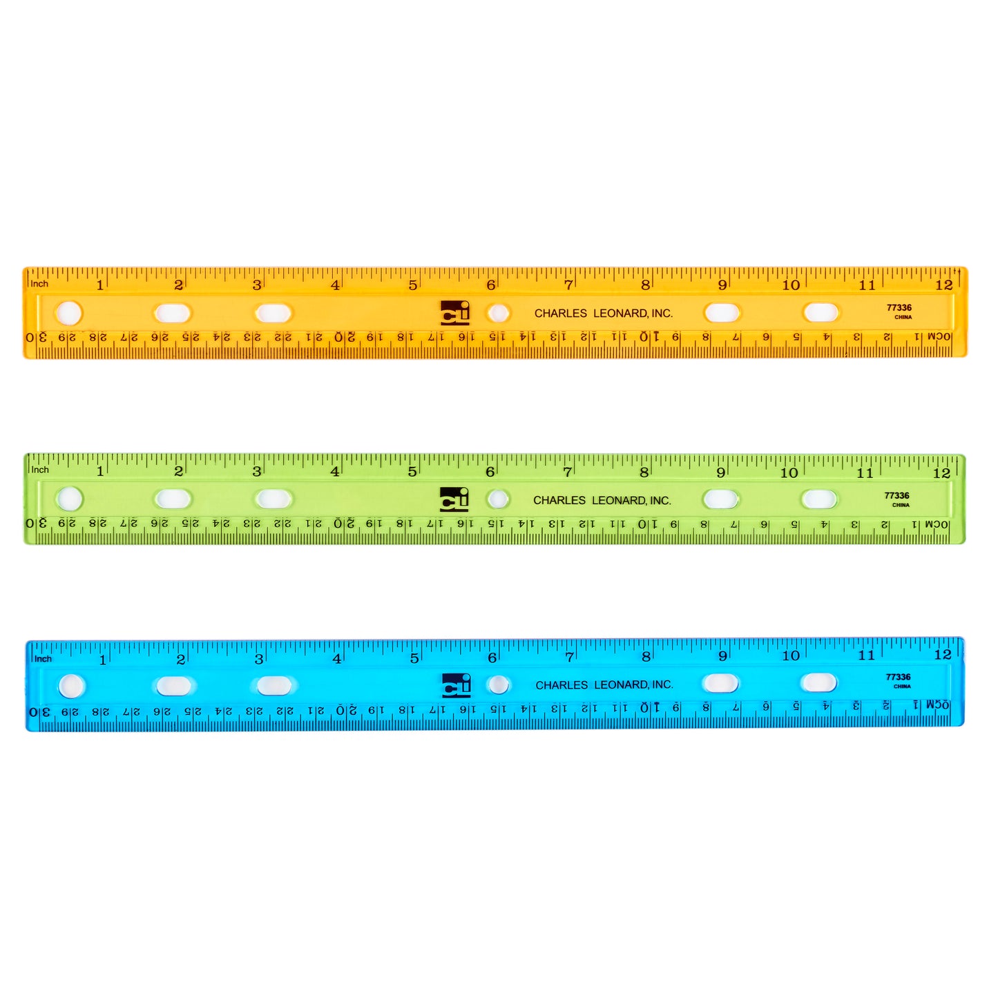 Plastic 12" Ruler, Flat, Translucent Assorted Colors, Pack of 36
