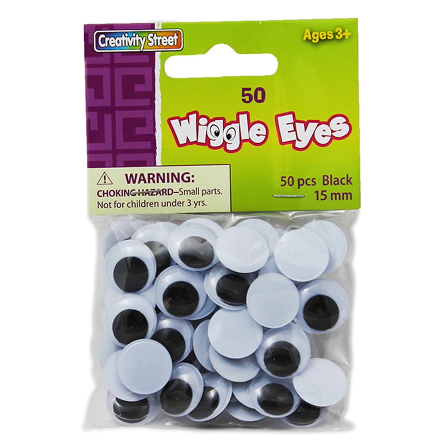 Wiggle Eyes, Black, 15 mm, 50 Pieces
