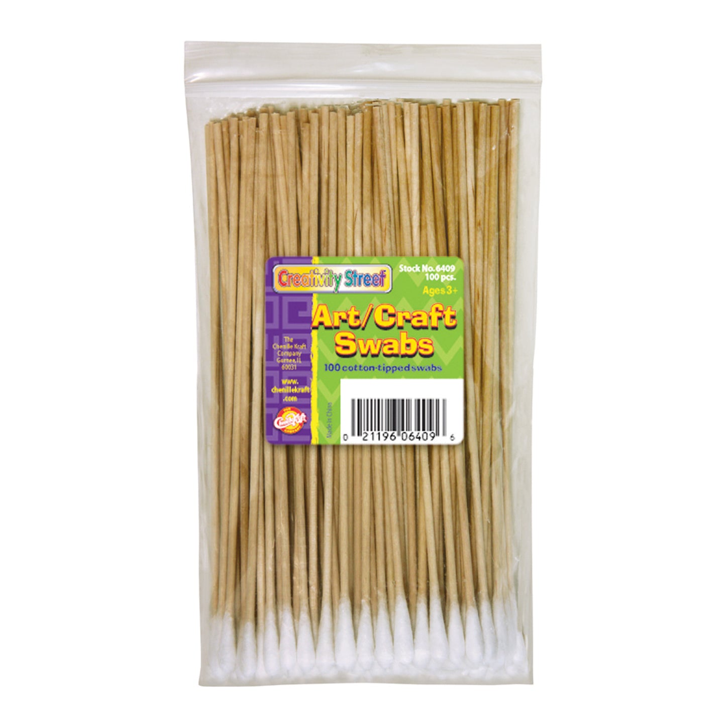 Art & Craft Swabs, Natural Wood Handles, 6" Long, 100 Count