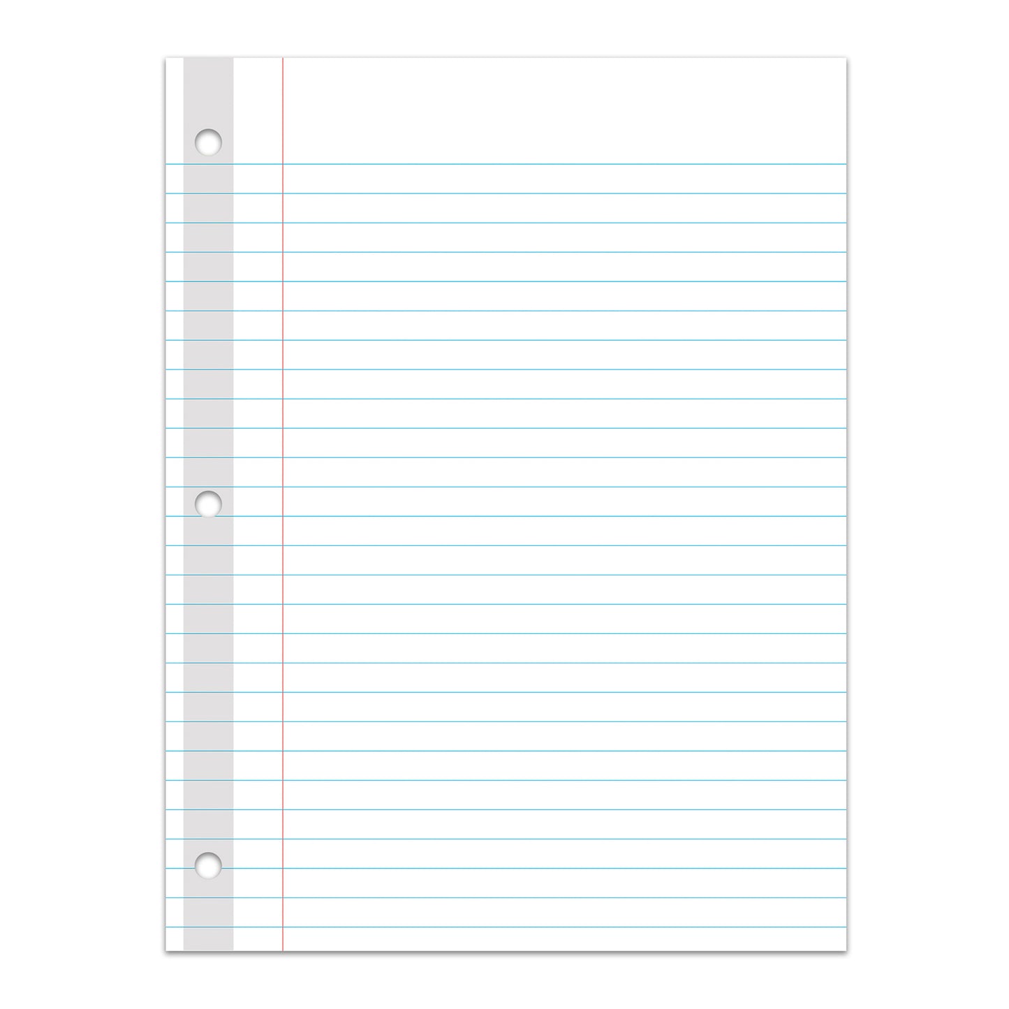 Reinforced 3-Hole Punched, Filler Paper, Wide Rule, 10.5" x 8", 100 Sheets Per Pack, 6 Packs