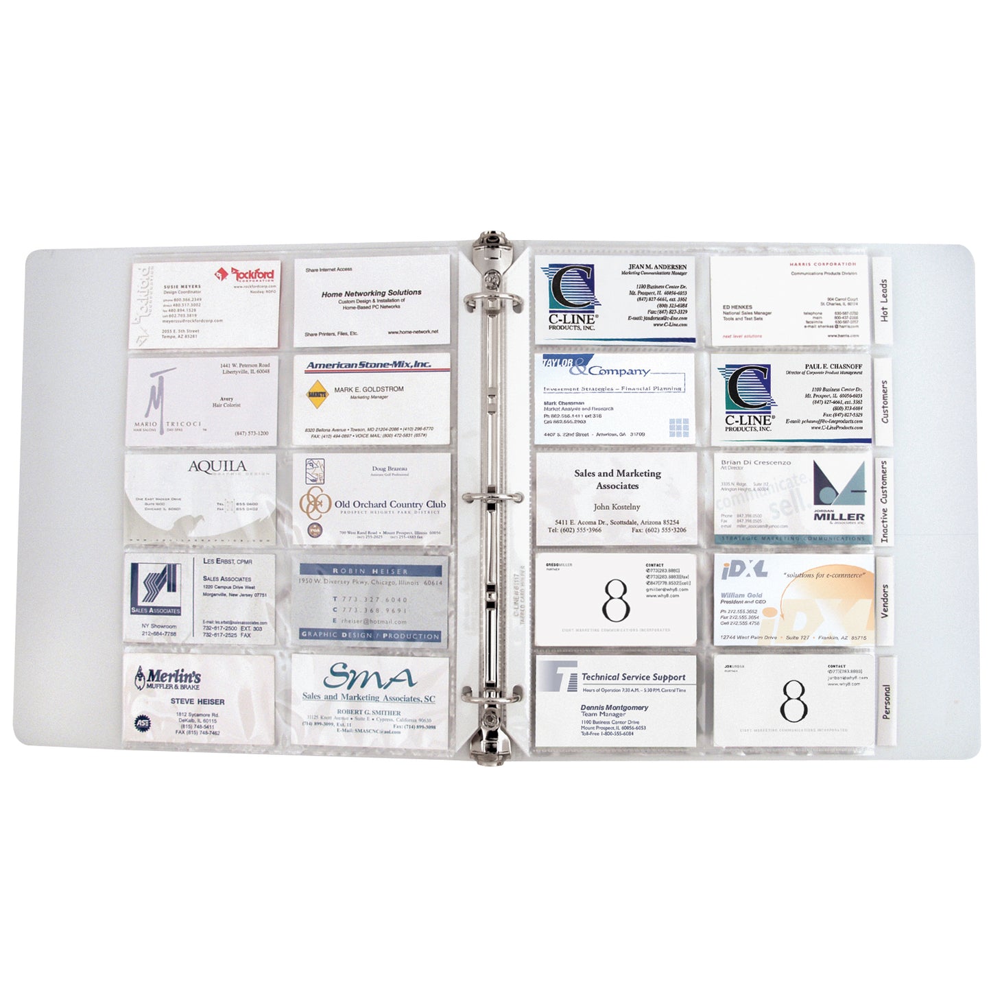 Business Card Holder, Poly with Tabs, Holds 20 Cards/Page, 11" x 8-1/2", Pack of 5