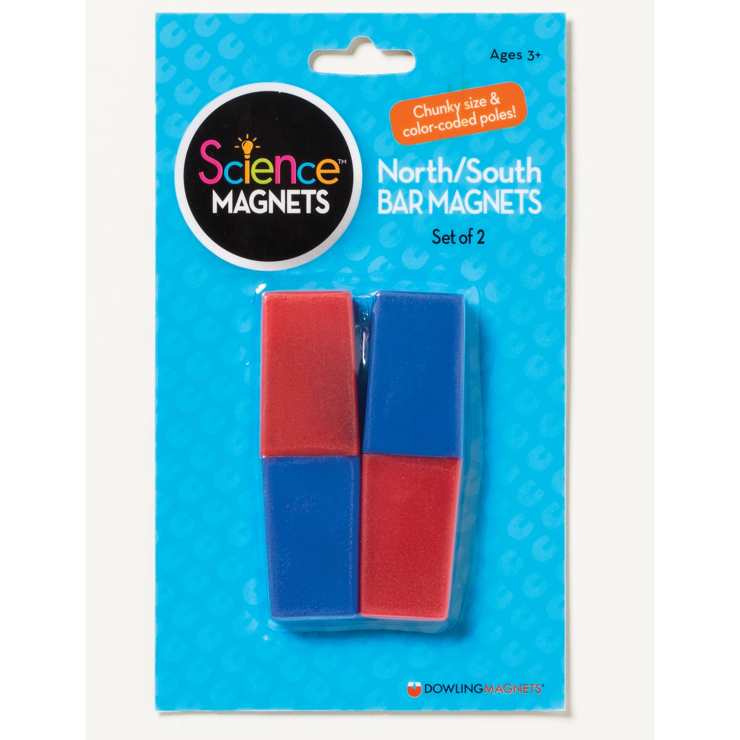 North/South Bar Magnets, 3", Red/Blue Poles, Pack of 2