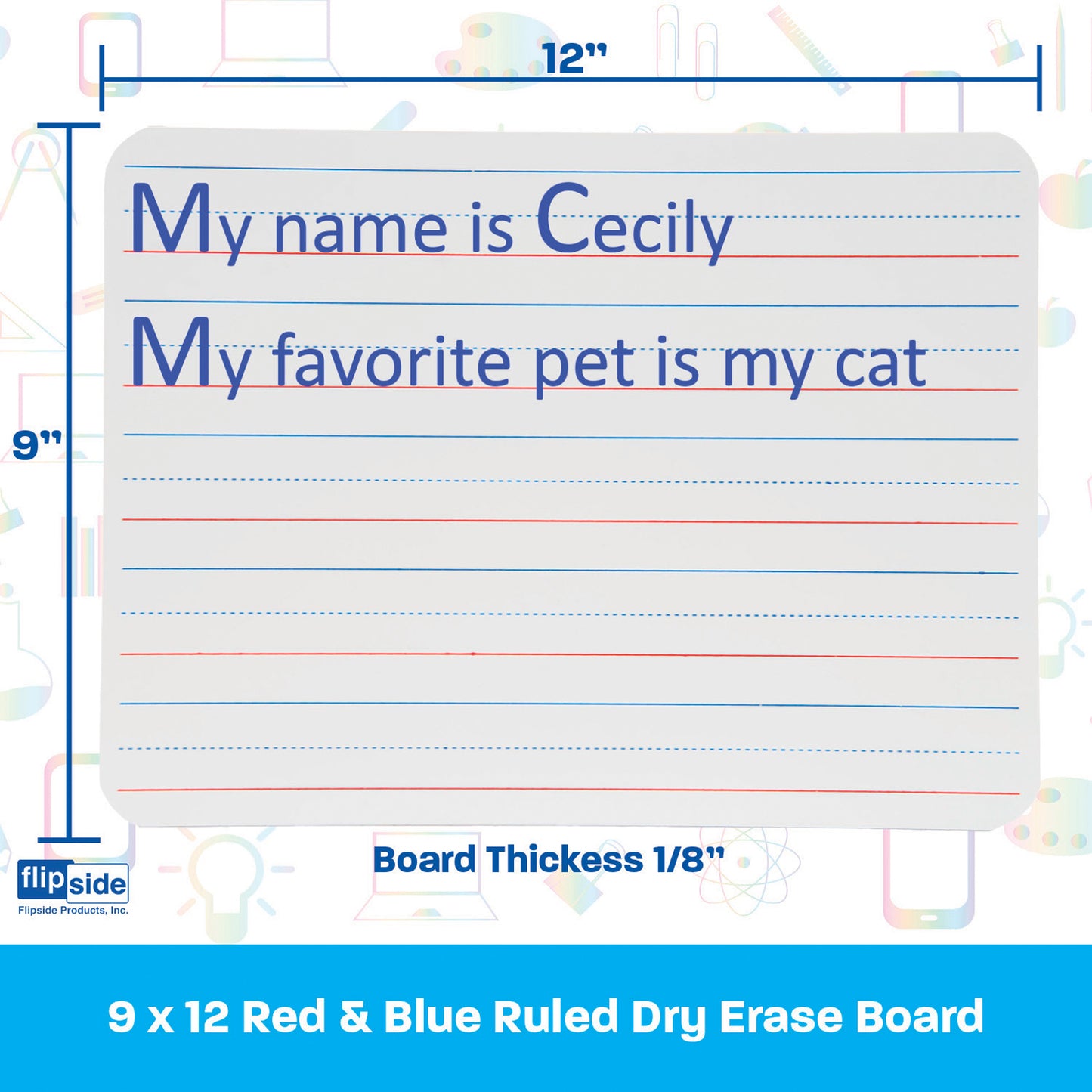 Two-Sided Dry Erase Board, Plain/Ruled, 9" x 12"