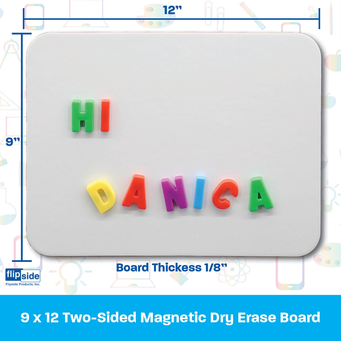 Two-Sided Magnetic Dry Erase Board, Plain/Plain, 9" x 12"