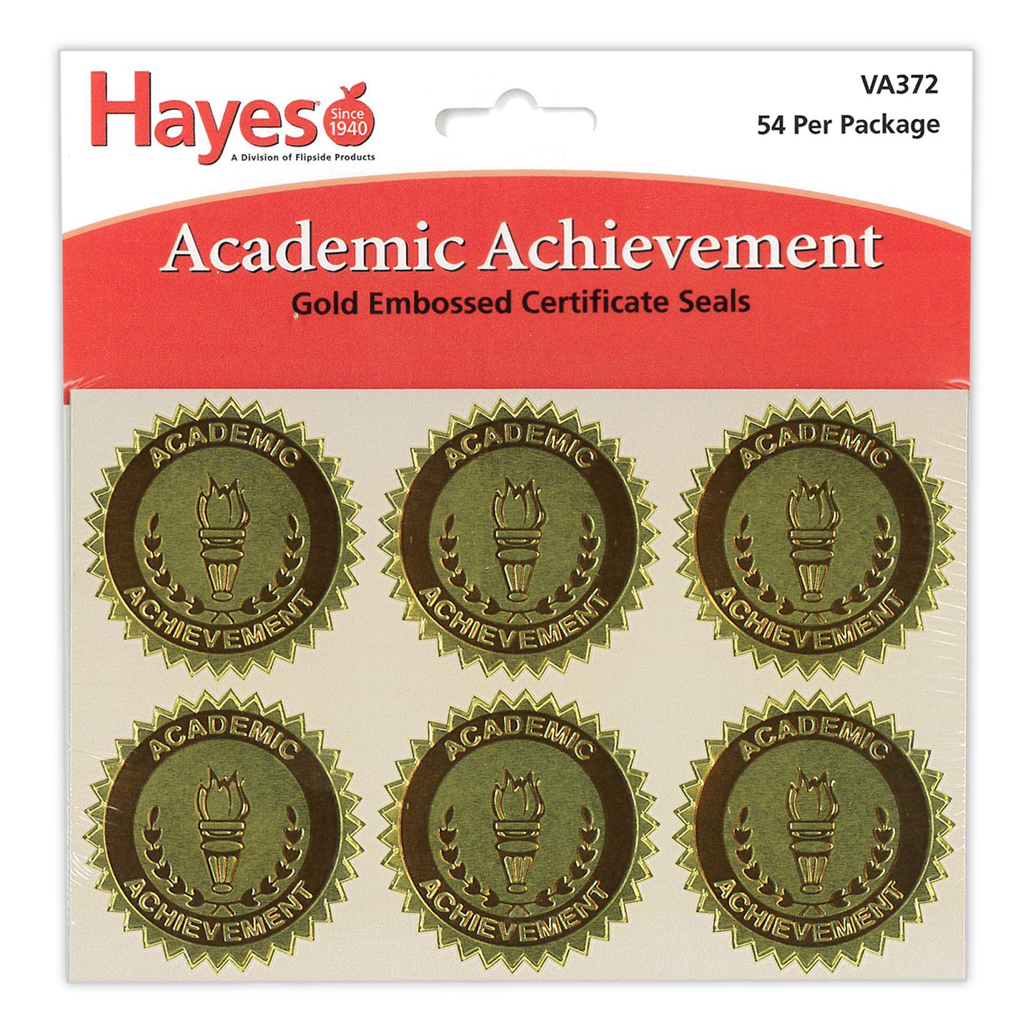 Gold Foil Embossed, Academic Achievement, Certificate Seals, 54 Per Pack, 3 Packs