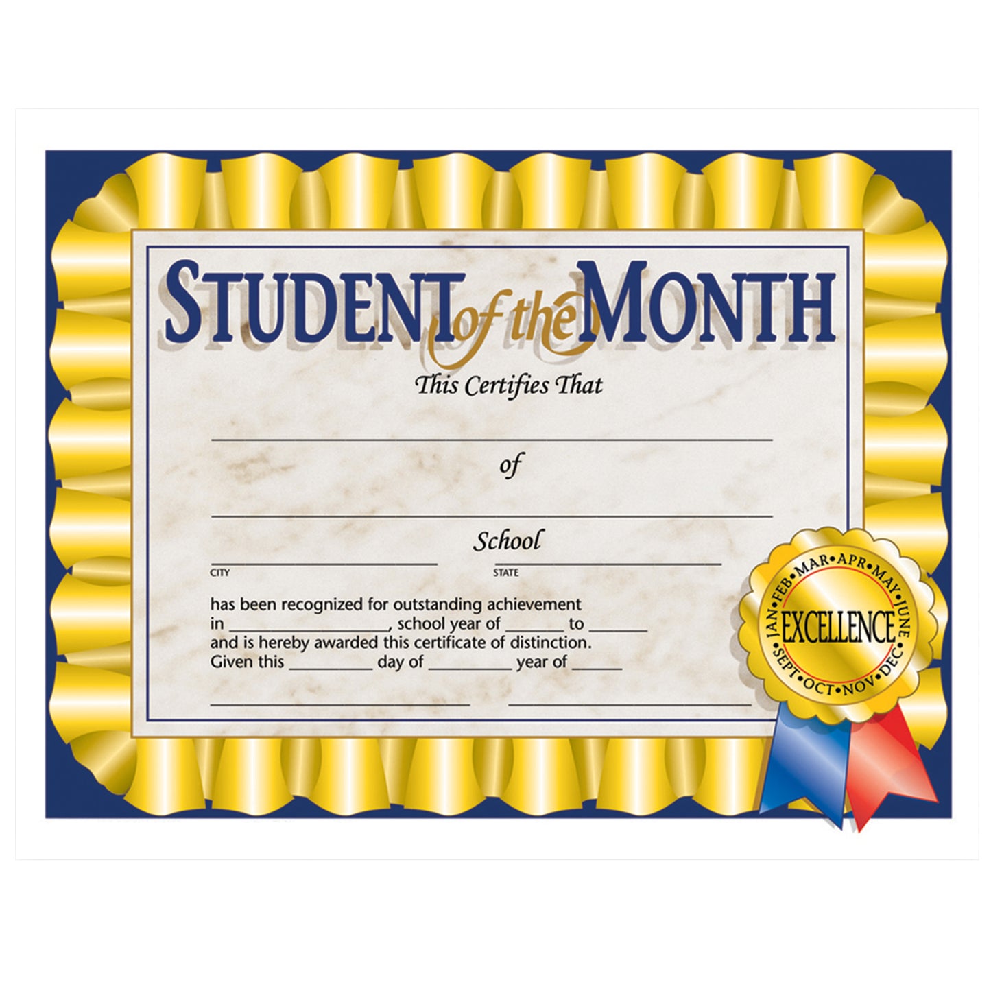 Student of the Month Certificate, 8.5" x 11", Pack of 30