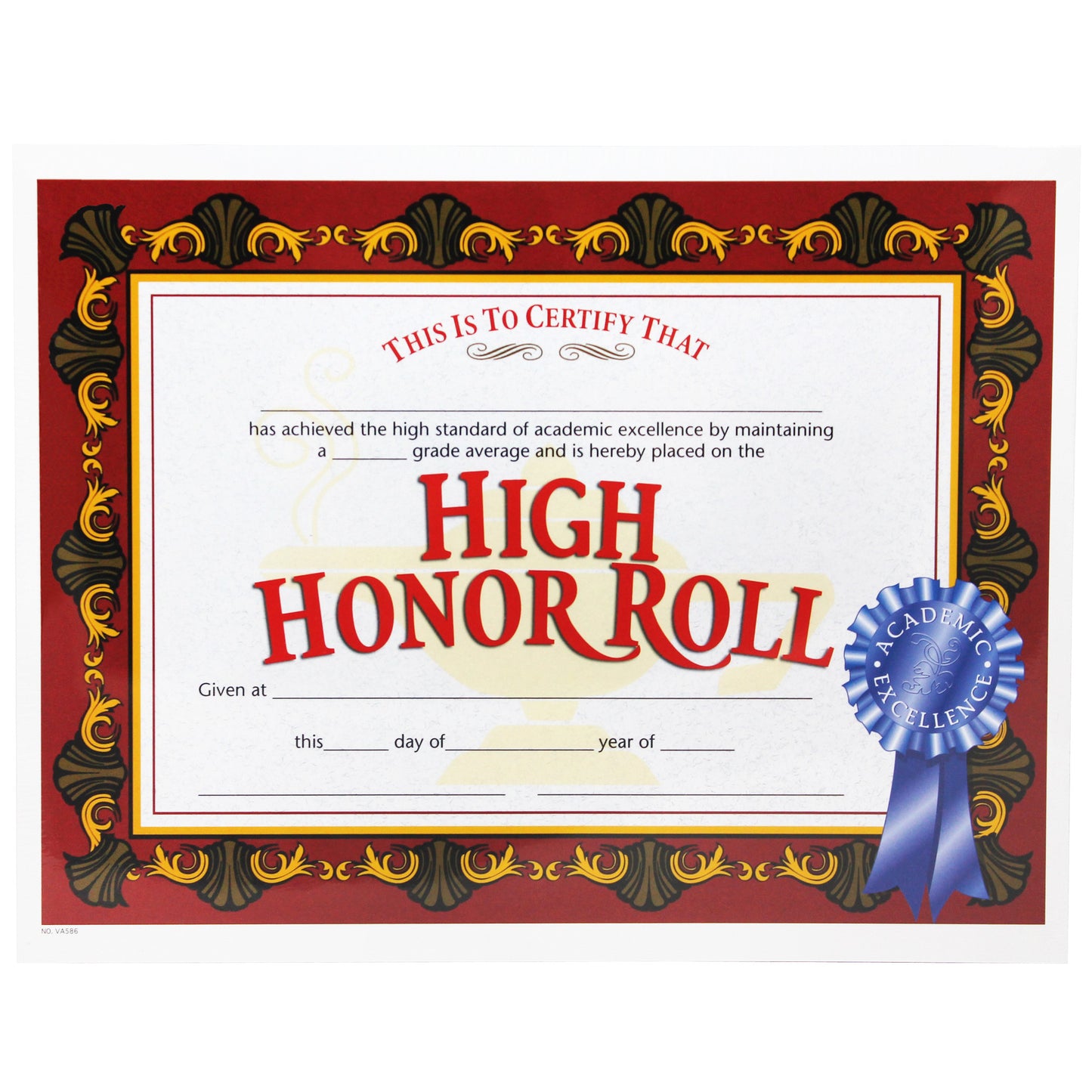 High Honor Roll Certificate, 8.5" x 11", Pack of 30