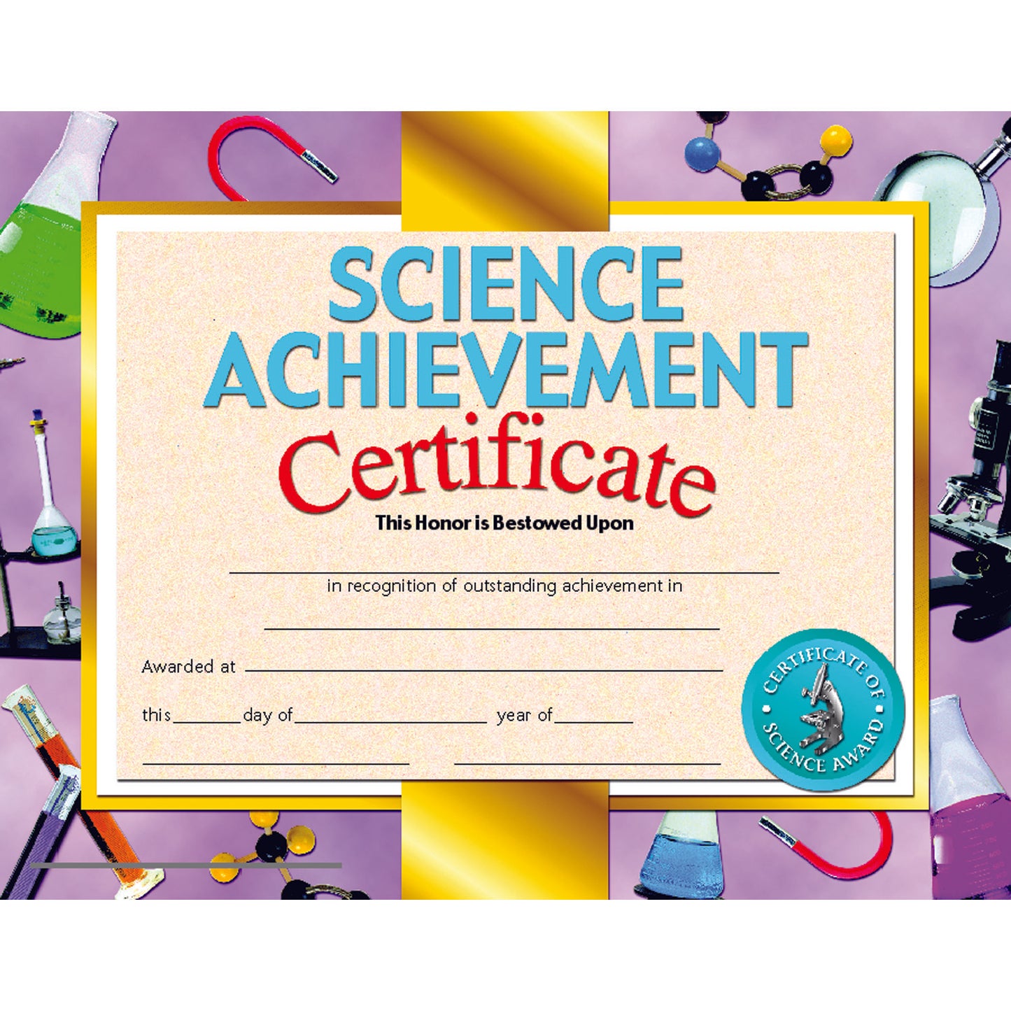 Science Achievement Certificate, 8.5" x 11", Pack of 30