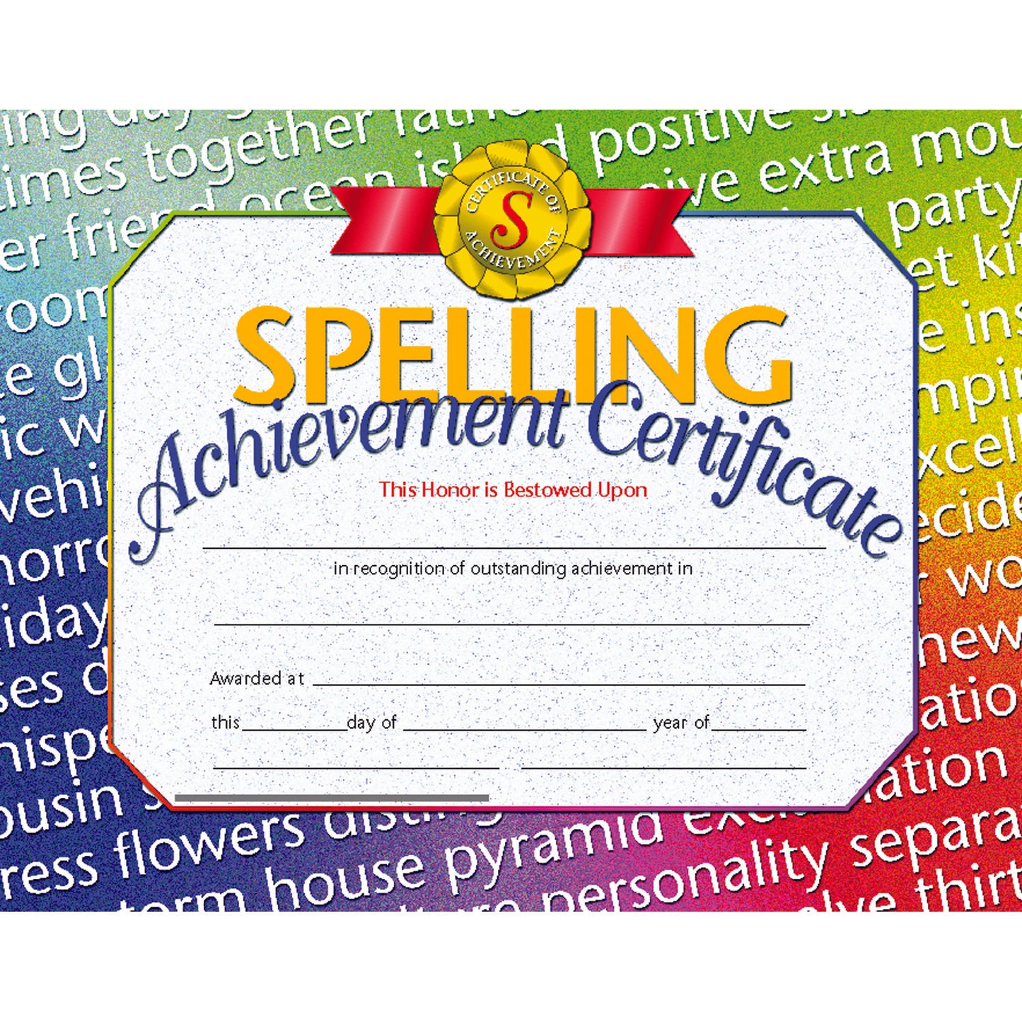 Spelling Achievement Certificate, 8.5" x 11", Pack of 30