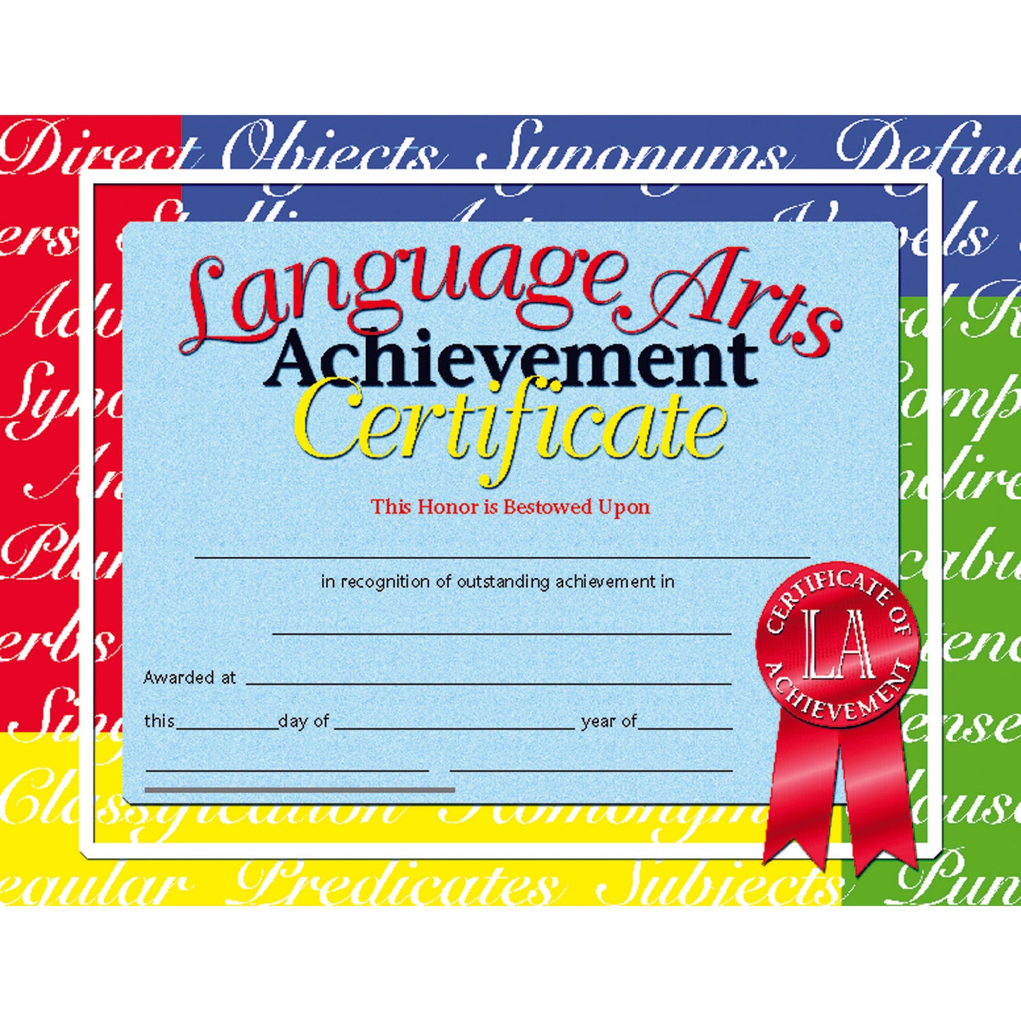 Language Arts Achievement Certificate, 8.5" x 11", Pack of 30
