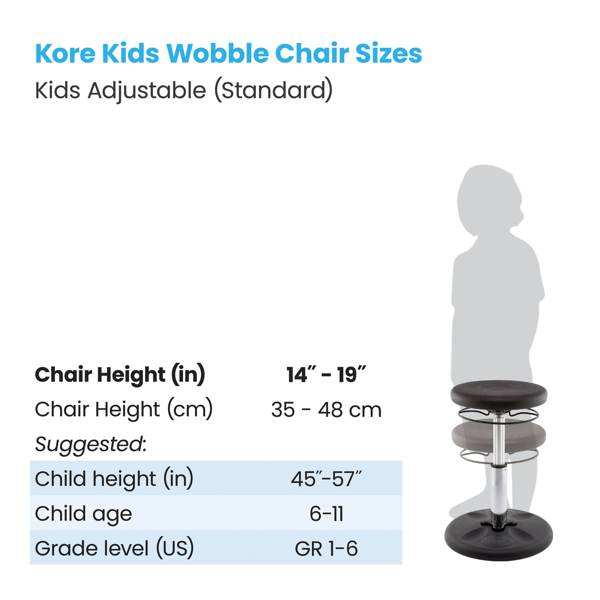 Kids Adjustable Standard Wobble Chair 14-19", Black