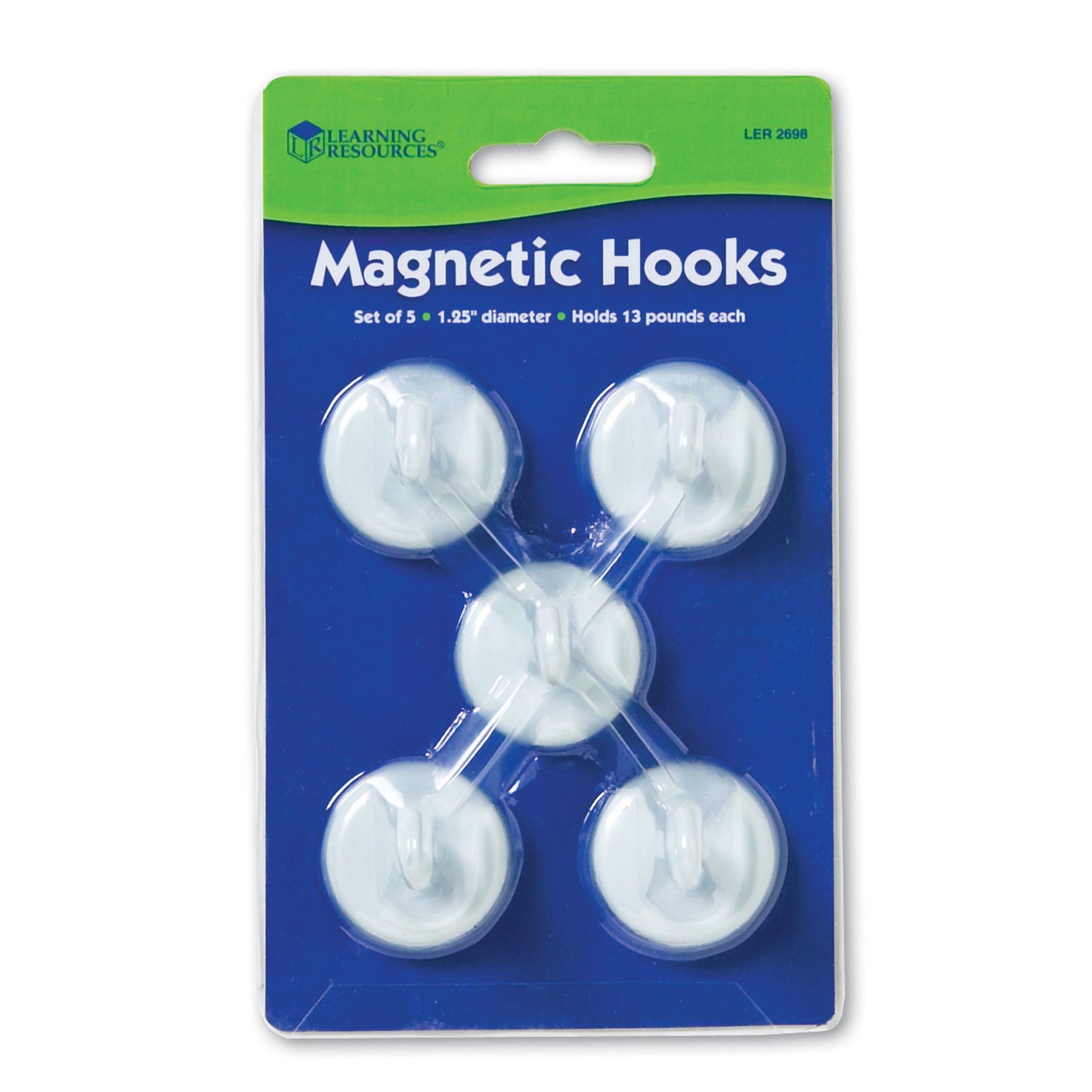Magnetic Hooks, White, Pack of 5