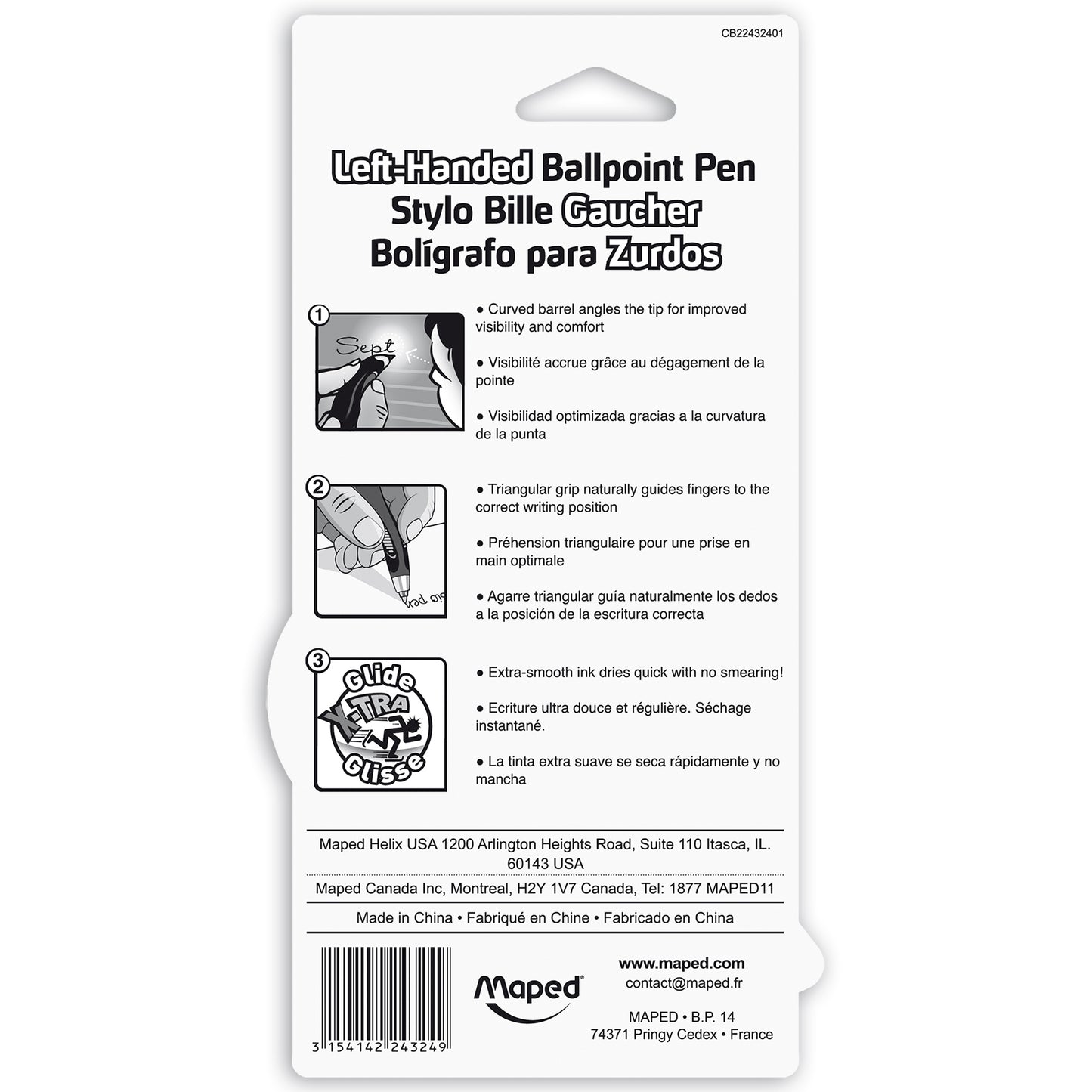 Visio Left-Handed Pen, Assorted Colors, Pack of 3