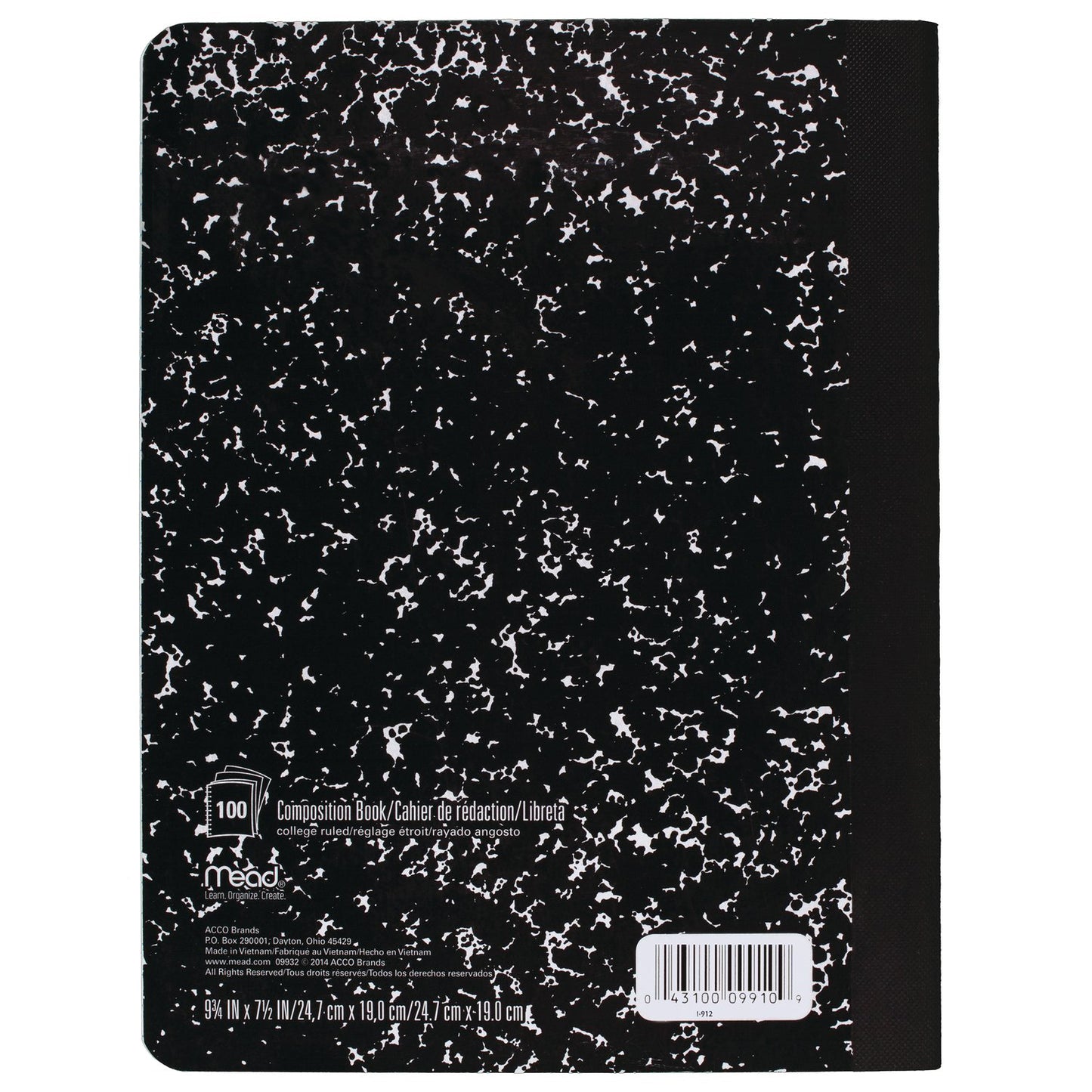 Composition Book, Wide Ruled, 100 Sheets, 9 3/4" x 7 1/2", Black Marble