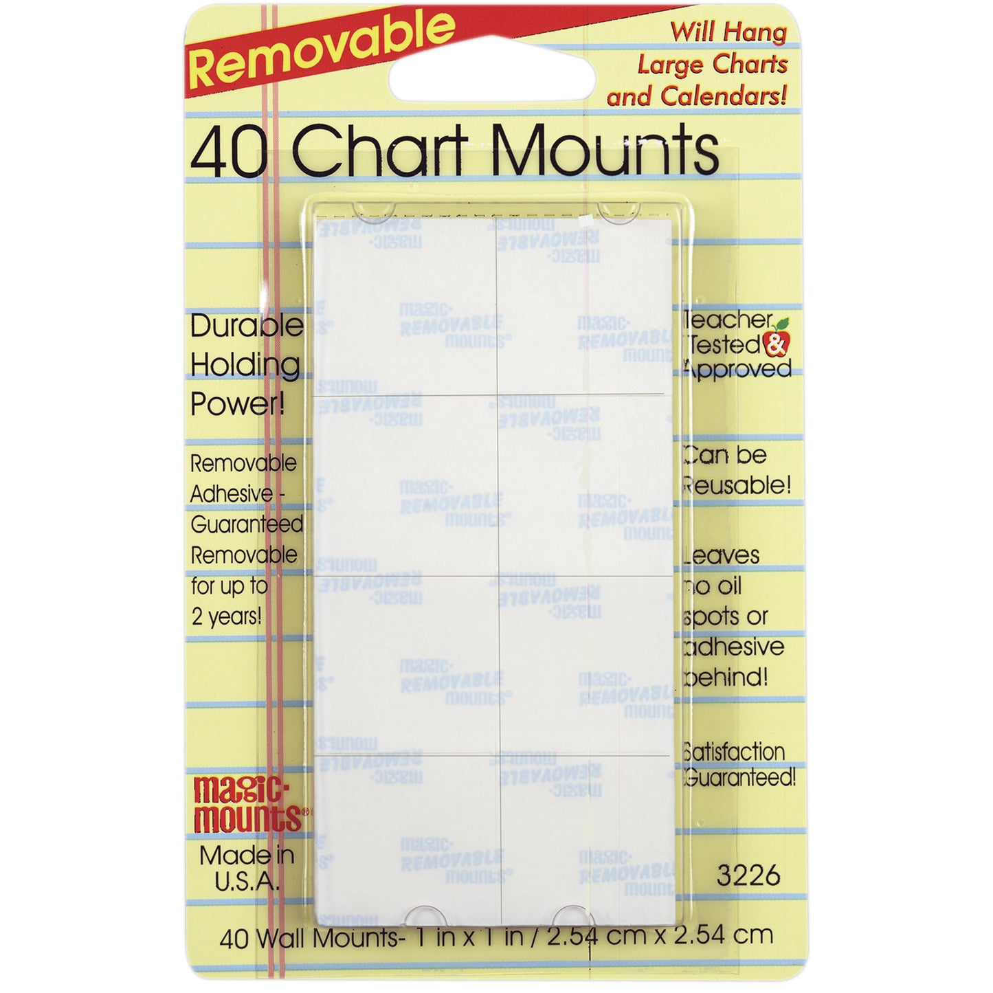 Removable Chart Mounts, 1" x 1", Pack of 40