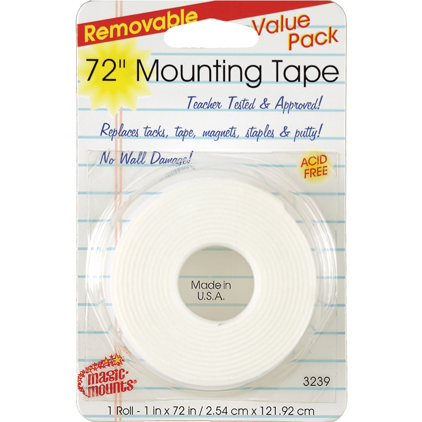 Removable Mounting Tape, 1" x 72" Roll