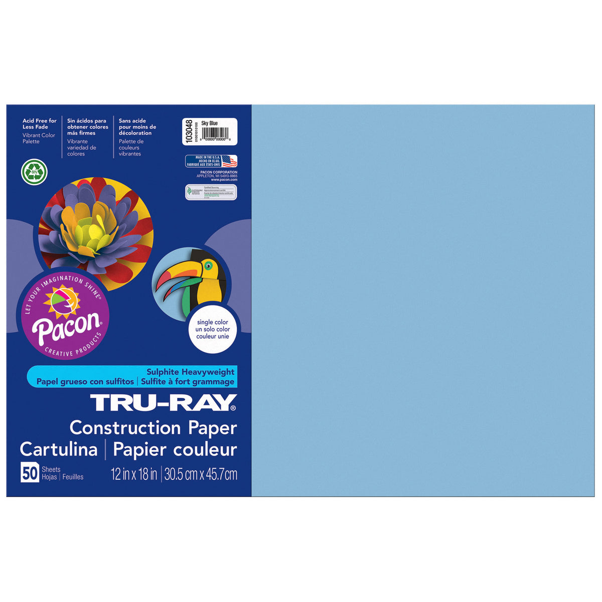 Construction Paper, Sky Blue, 12" x 18", 50 Sheets