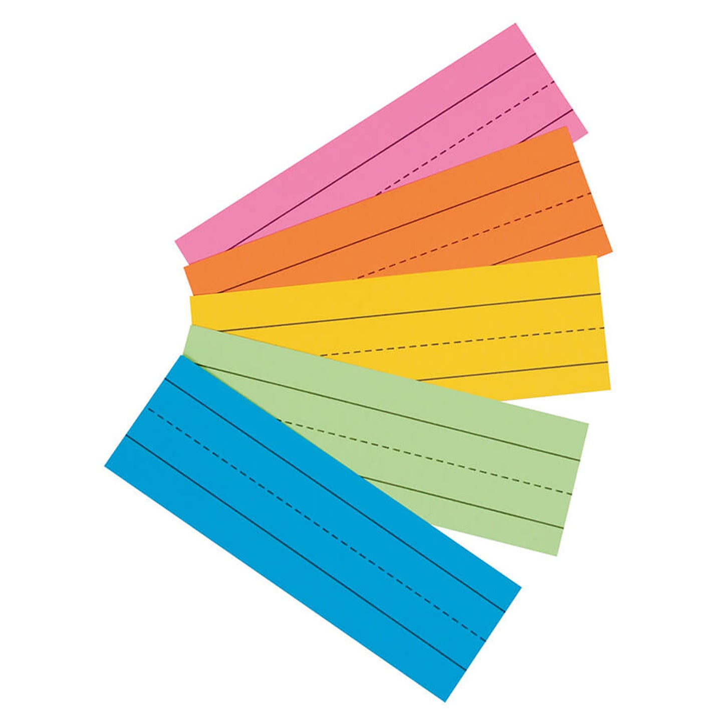Super Bright Flash Cards, 5 Assorted Colors, 1-1/2" x 3/4" Ruled 3" x 9", 100 Cards