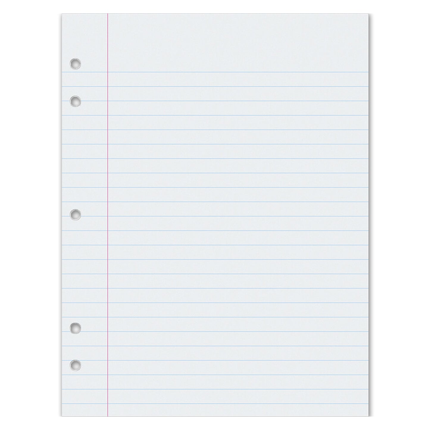 Composition Paper, White, 5-Hole Punched, Red Margin, 3/8" Ruled, 8" x 10-1/2", 500 Sheets
