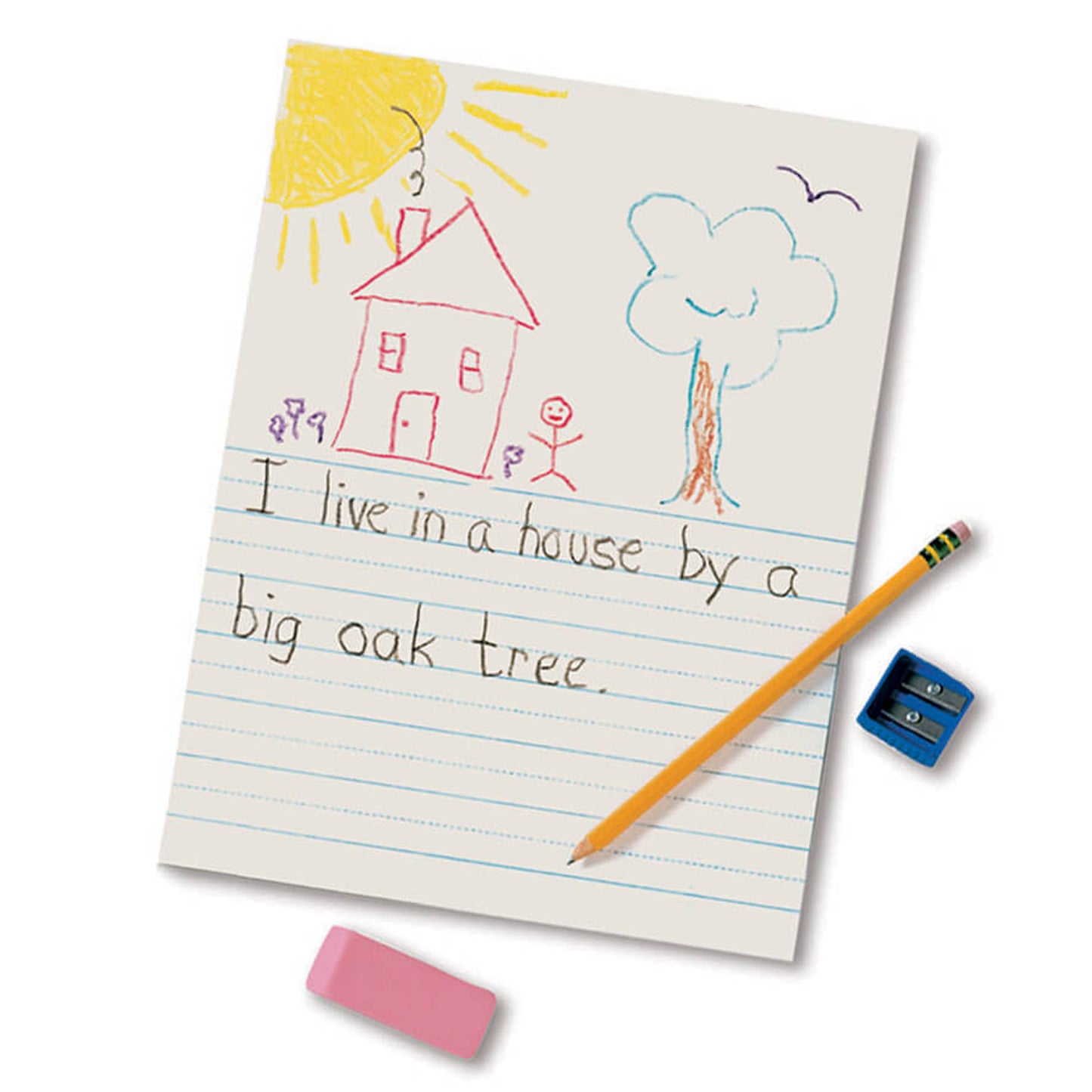 Newsprint Handwriting Paper, Picture Story, 7/8" x 7/16" Ruled Short, 9" x 12", 500 Sheets