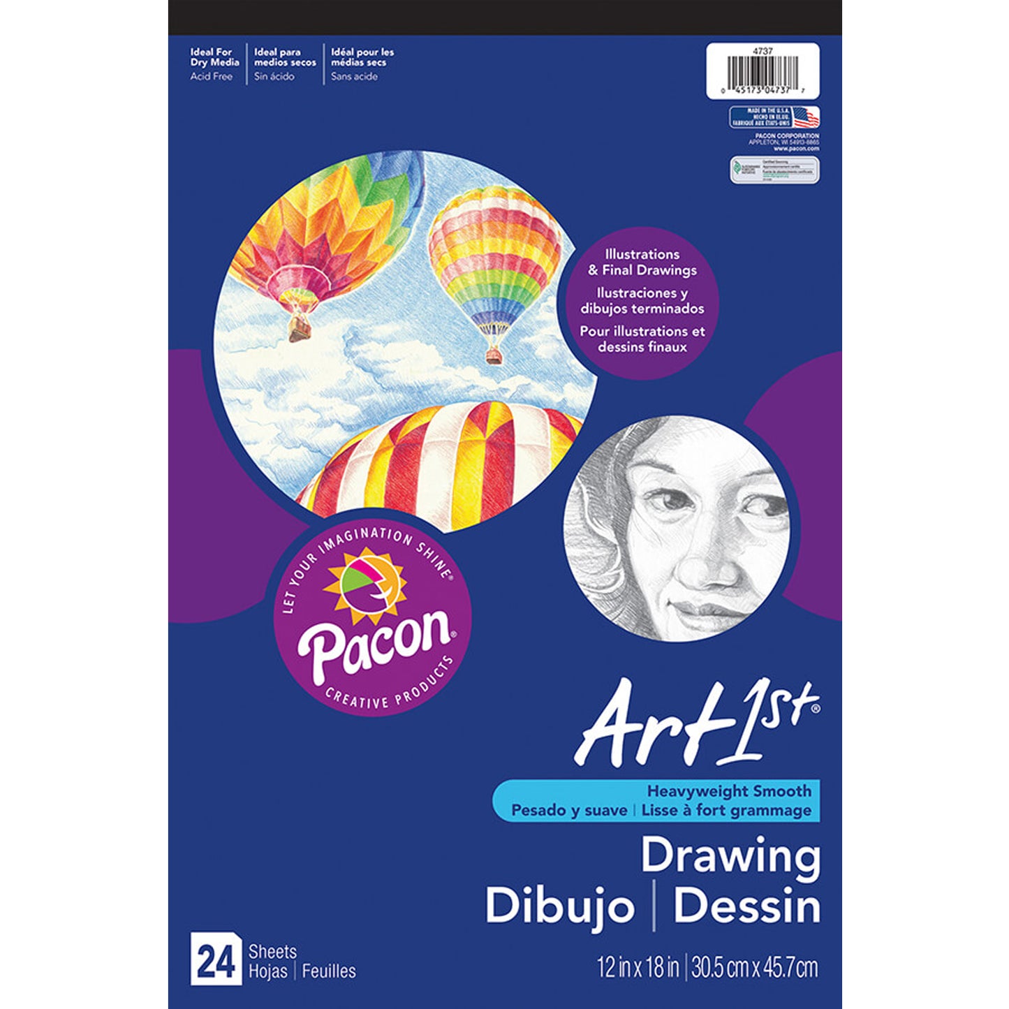 Drawing Paper Pad, Heavyweight, 12" x 18", 24 Sheets