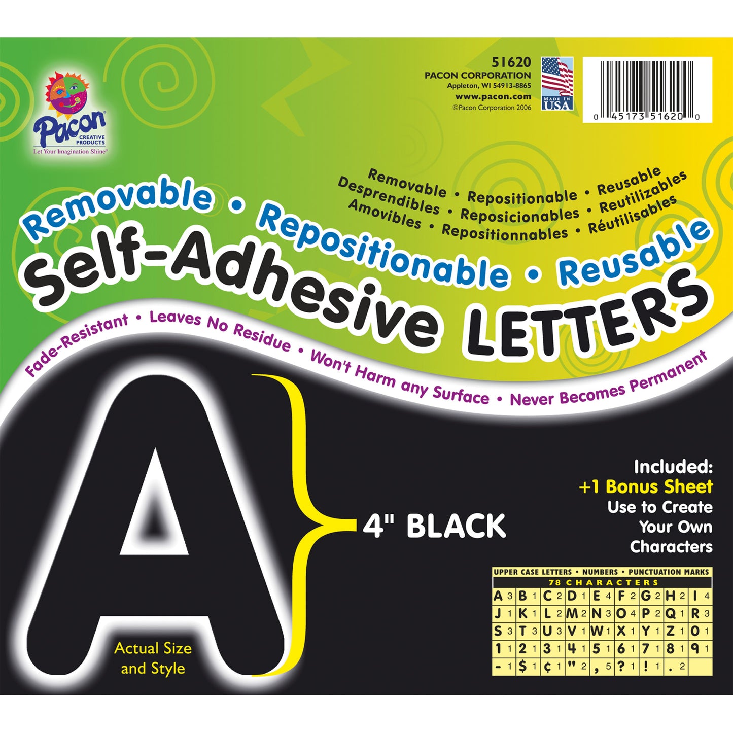 Self-Adhesive Letters, Black, Puffy Font, 4", 78 Characters