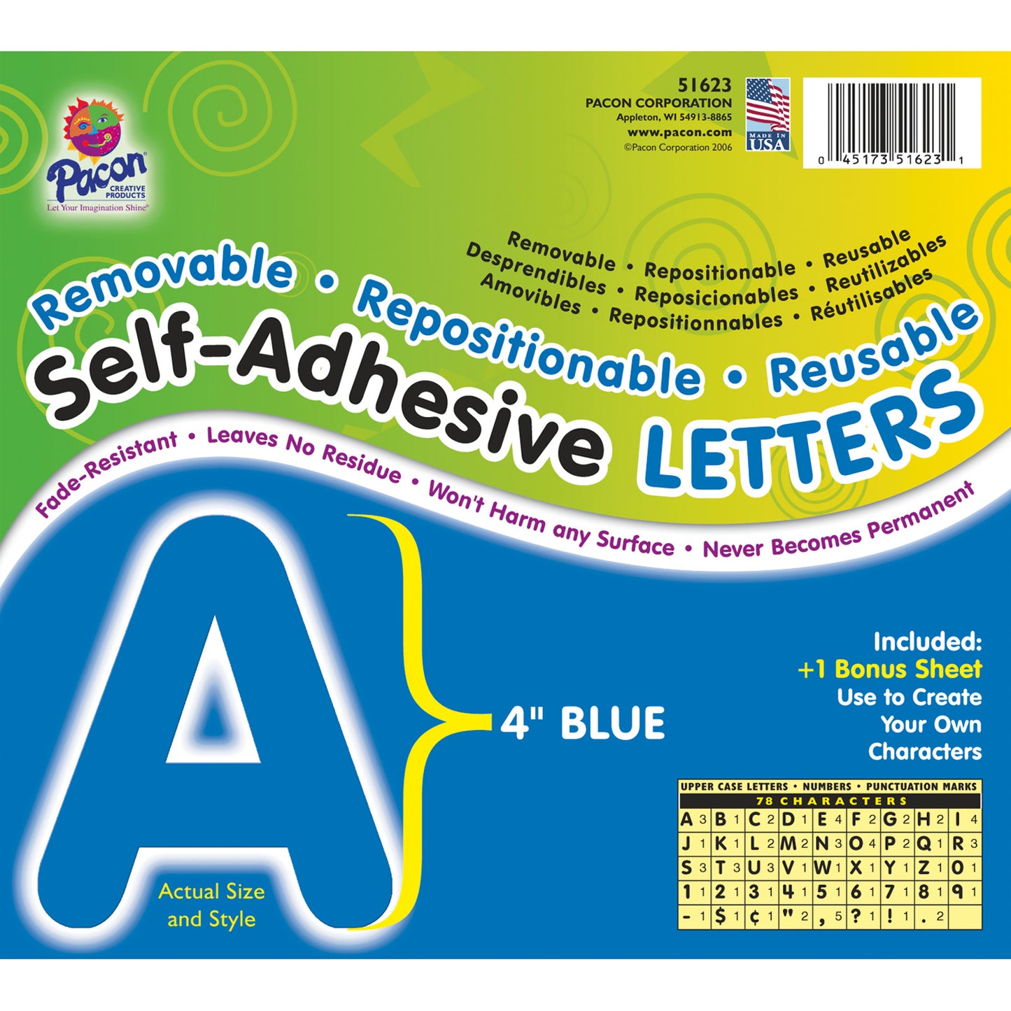 Self-Adhesive Letters, Blue, Puffy Font, 4", 78 Characters