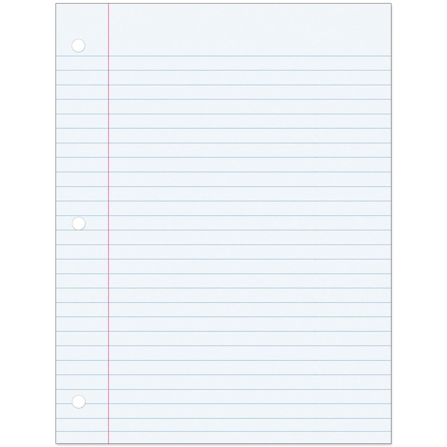 Filler Paper, White, 3-Hole Punched, Red Margin, 3/8" Ruled, 8" x 10.5", 200 Sheets